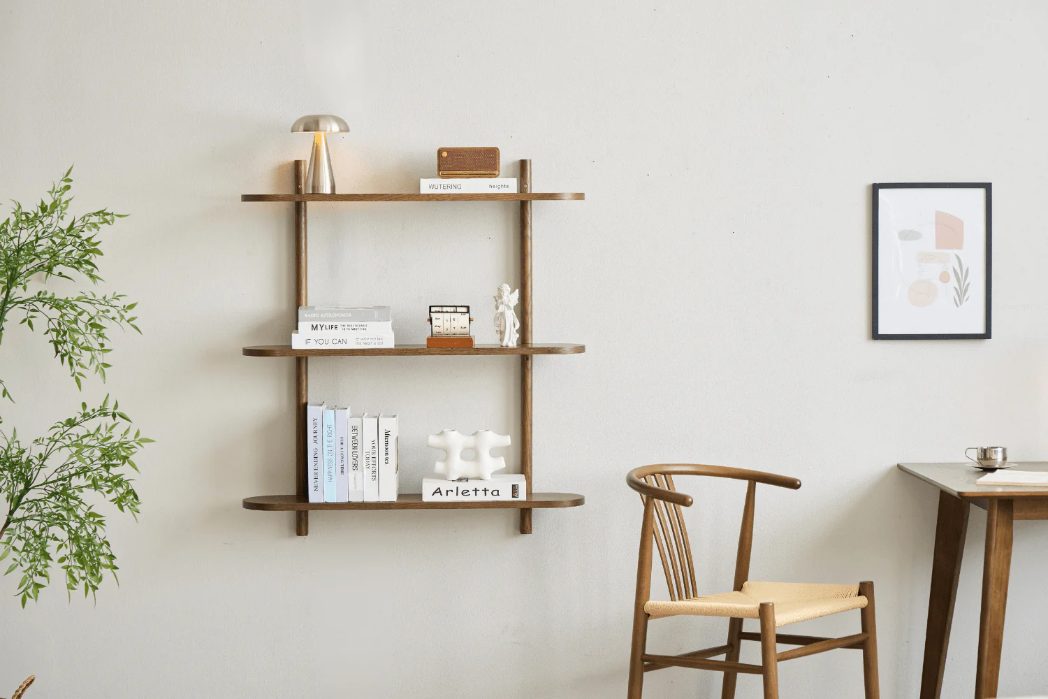 Juliet etagere murale en chene fume avec 3 etageres H 100 x P 22 x L 90 cm - Image 2