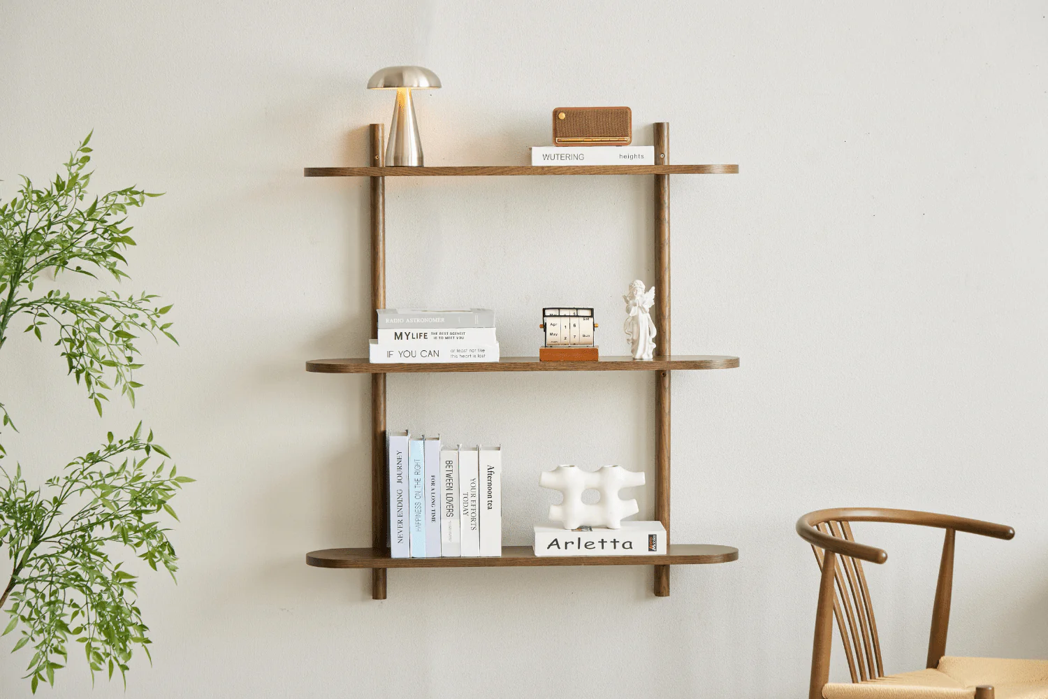 Juliet etagere murale en chene fume avec 3 etageres H 100 x P 22 x L 90 cm - Image 7