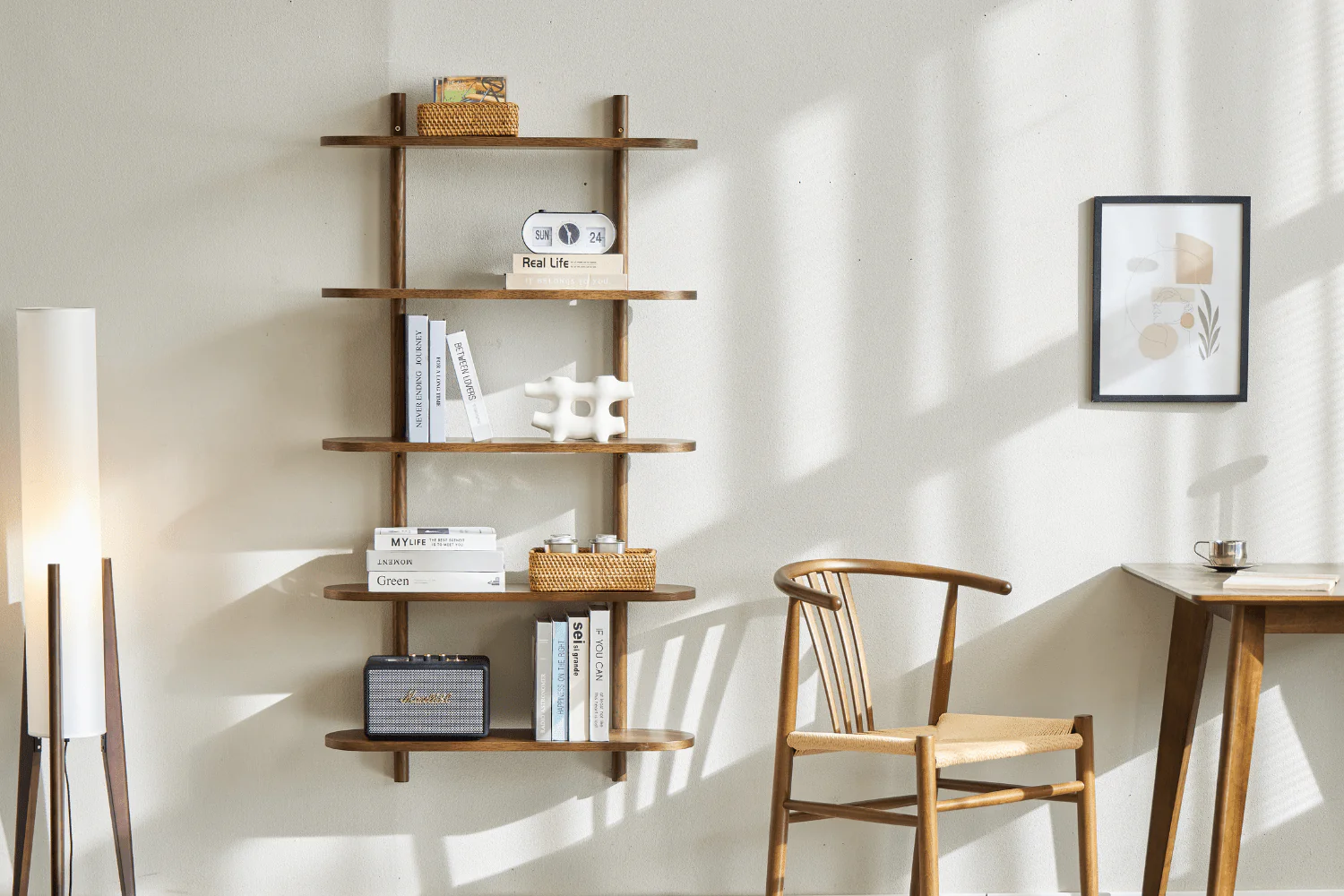 Juliet etagere murale en chene fume avec 5 etageres H 140 x P 22 x L 75 cm - Image 2