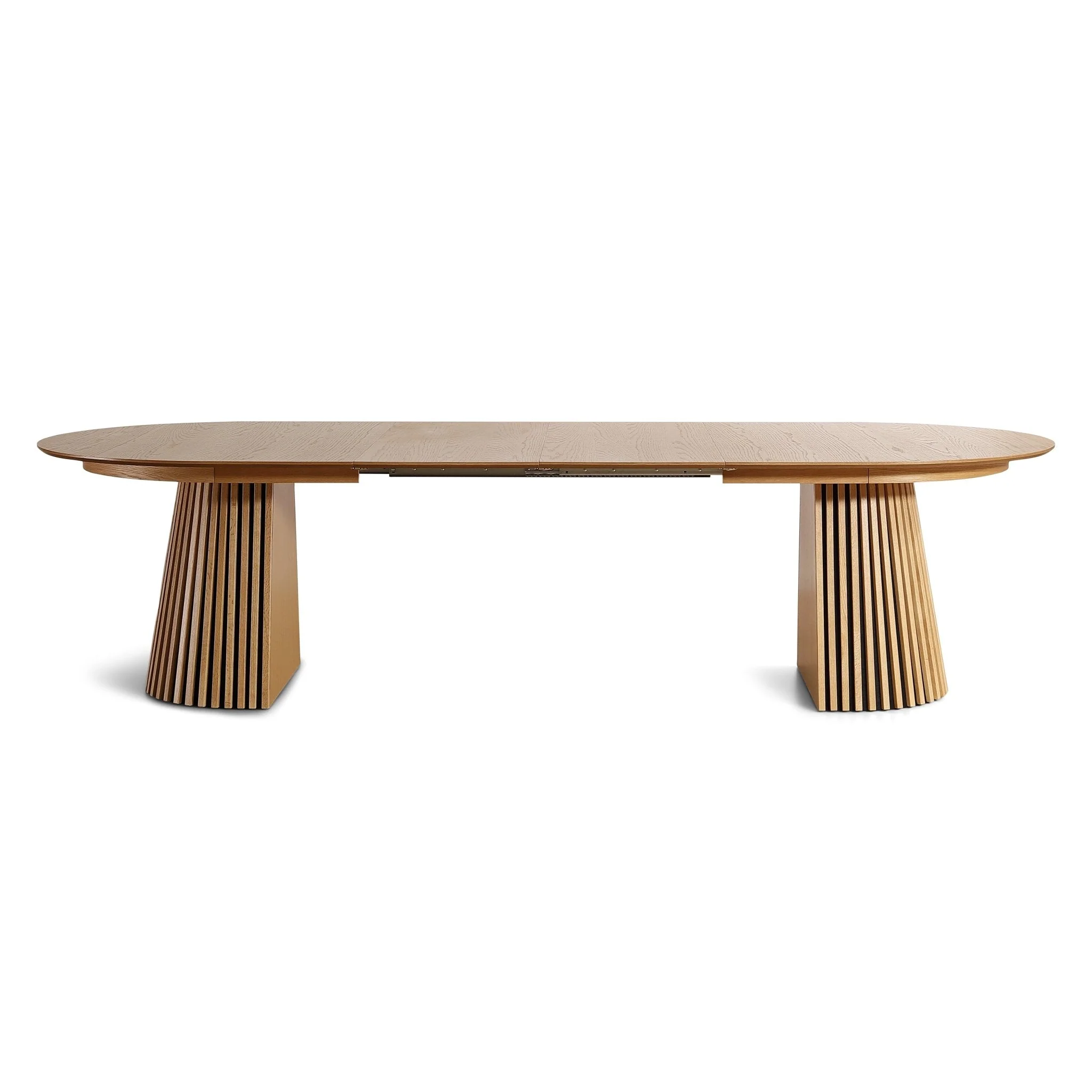 Lewis – Table à manger ovale à lattes en placage chêne avec rallonge 200/250/300 cm – 2 rallonges incluses - Image 10