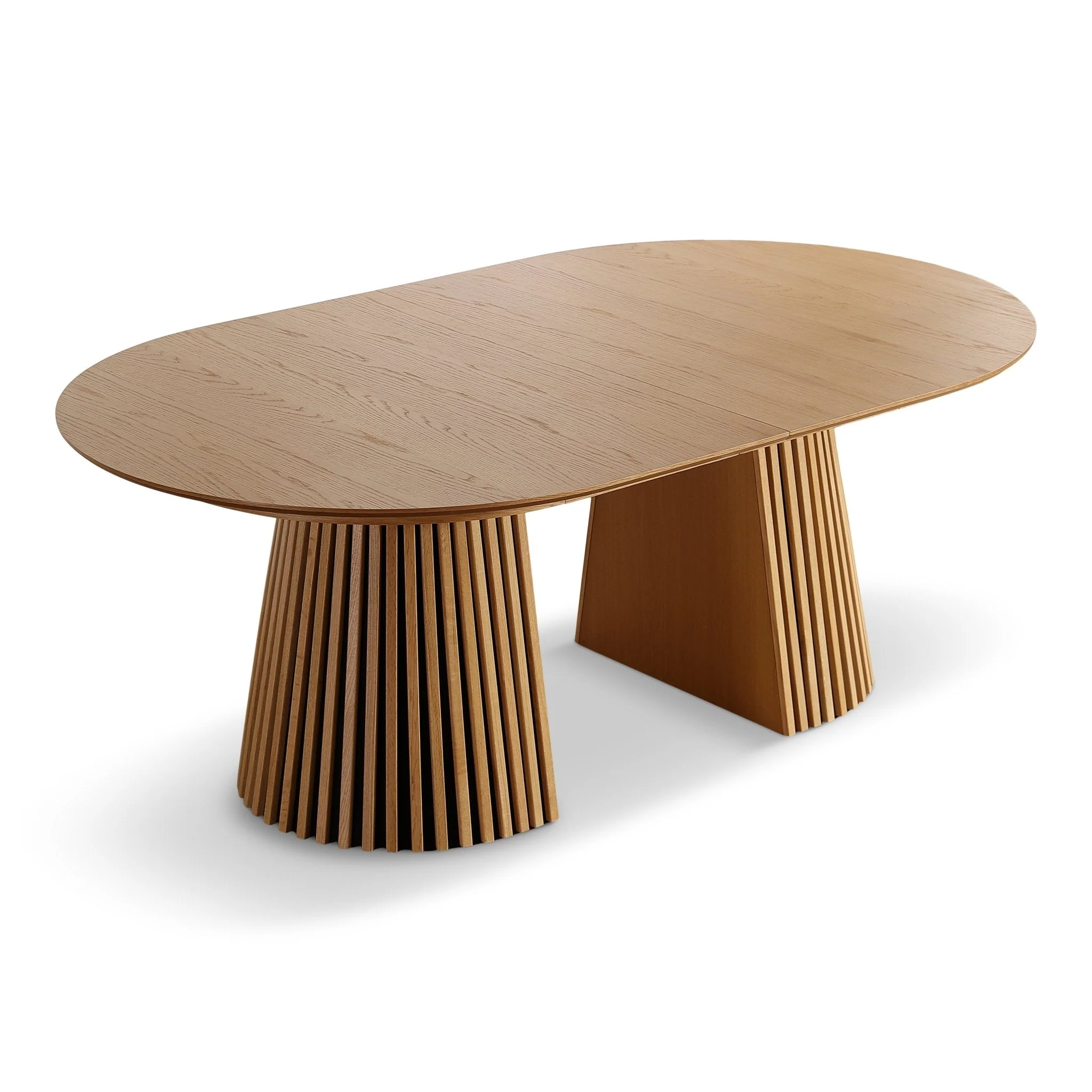 Lewis – Table à manger ovale à lattes en placage chêne avec rallonge 200/250/300 cm – 2 rallonges incluses - Image 7
