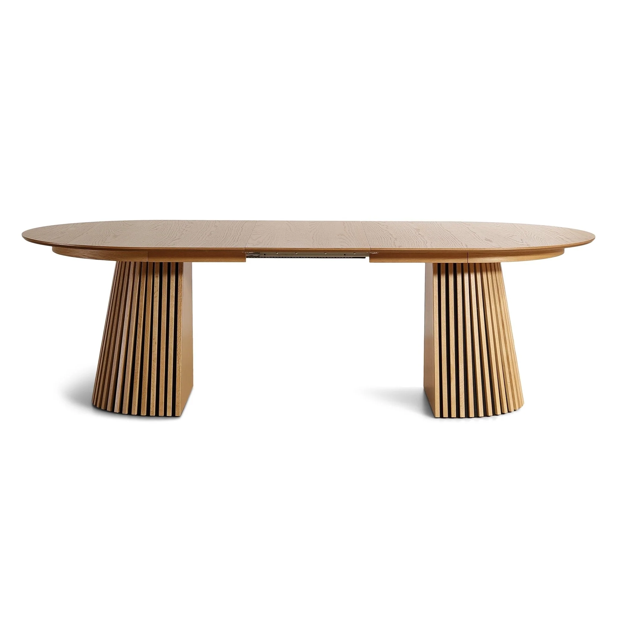 Lewis – Table à manger ovale à lattes en placage chêne avec rallonge 200/250/300 cm – 2 rallonges incluses - Image 8