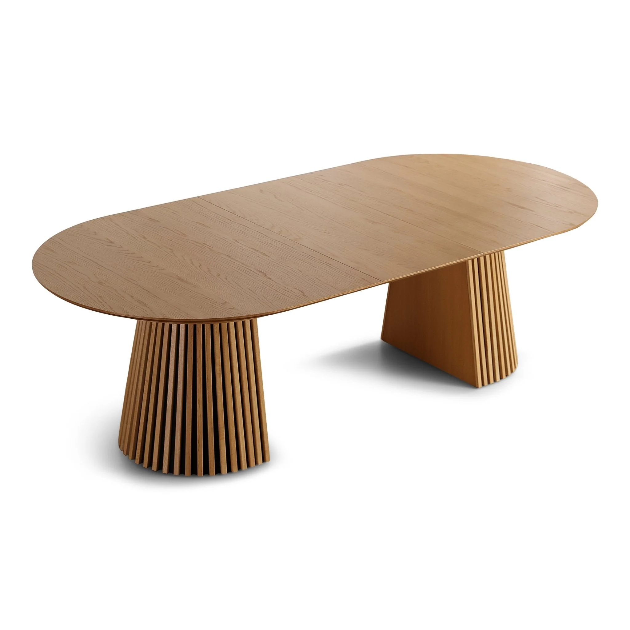Lewis – Table à manger ovale à lattes en placage chêne avec rallonge 200/250/300 cm – 2 rallonges incluses - Image 9
