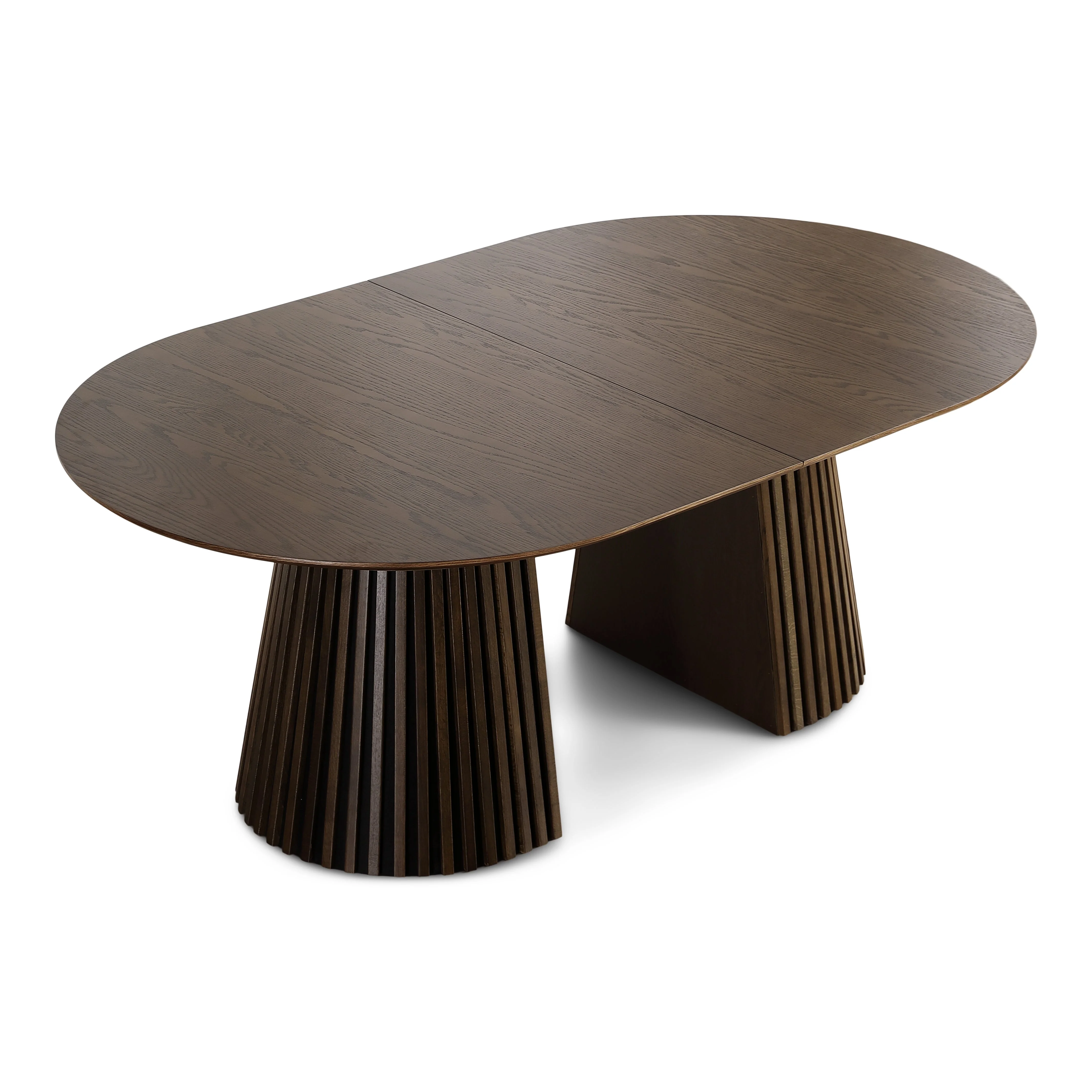 Lewis – Table à manger ovale à lattes en placage chêne fumé avec rallonge 200/250/300 cm – 2 rallonges incluses - Image 3
