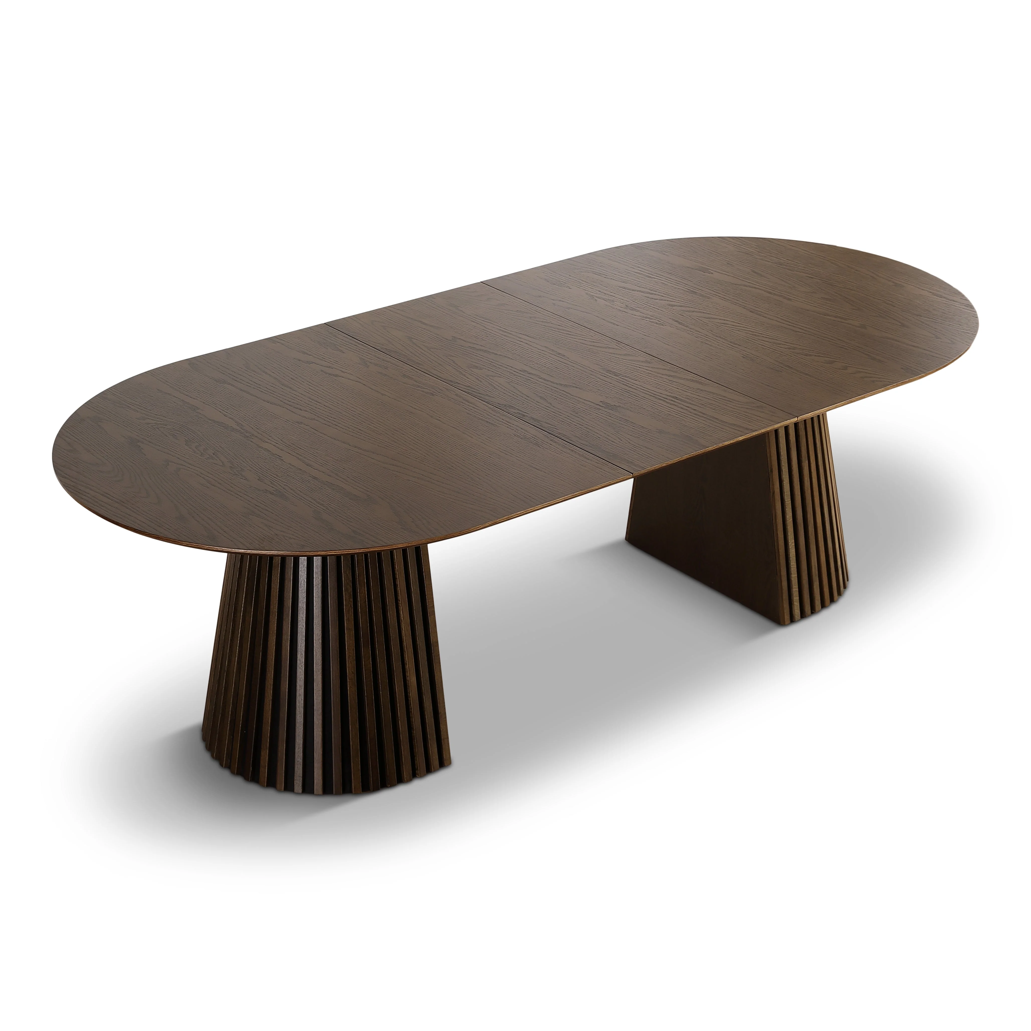 Lewis – Table à manger ovale à lattes en placage chêne fumé avec rallonge 200/250/300 cm – 2 rallonges incluses - Image 6
