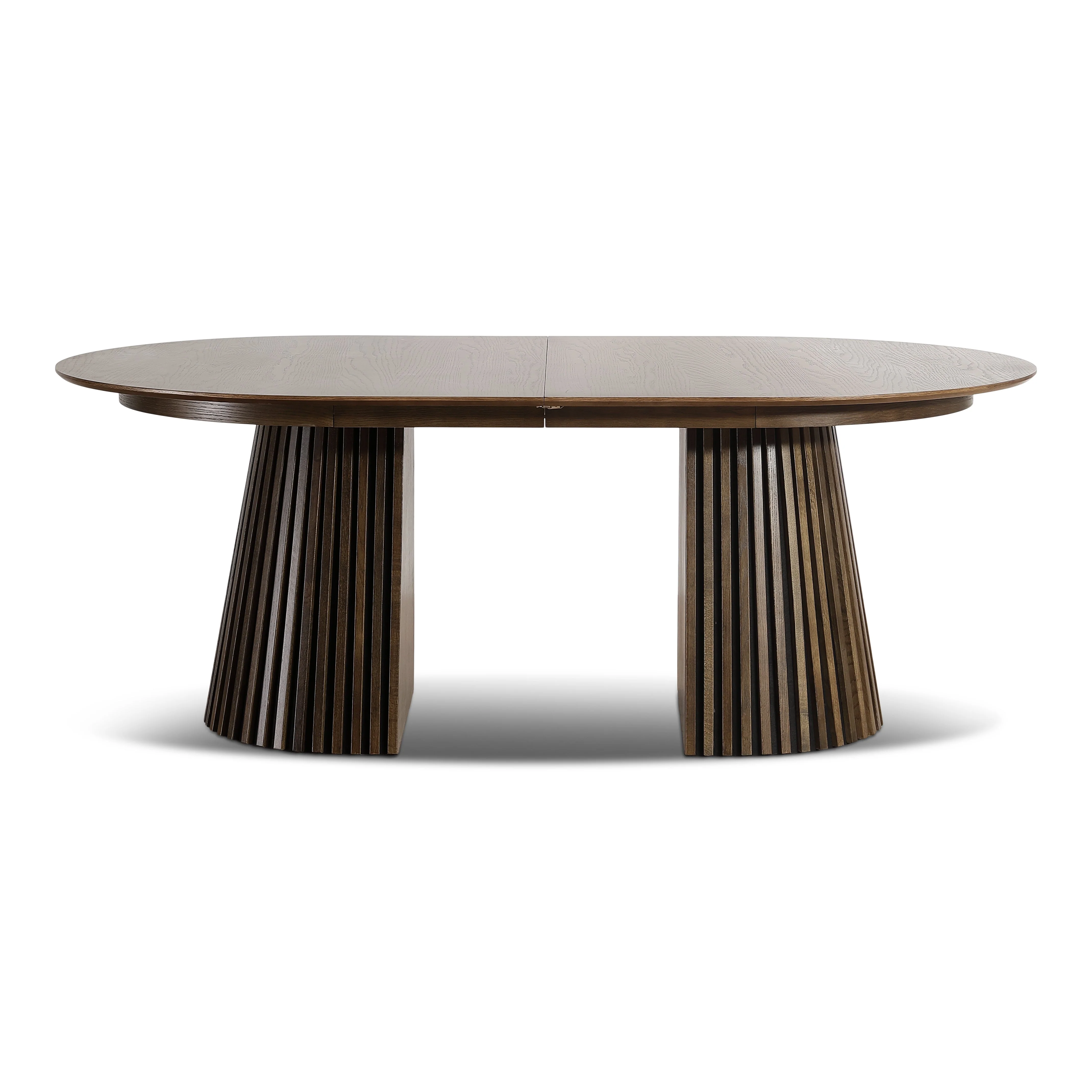 Lewis – Table à manger ovale à lattes en placage chêne fumé avec rallonge 200/250/300 cm – 2 rallonges incluses - Image 7