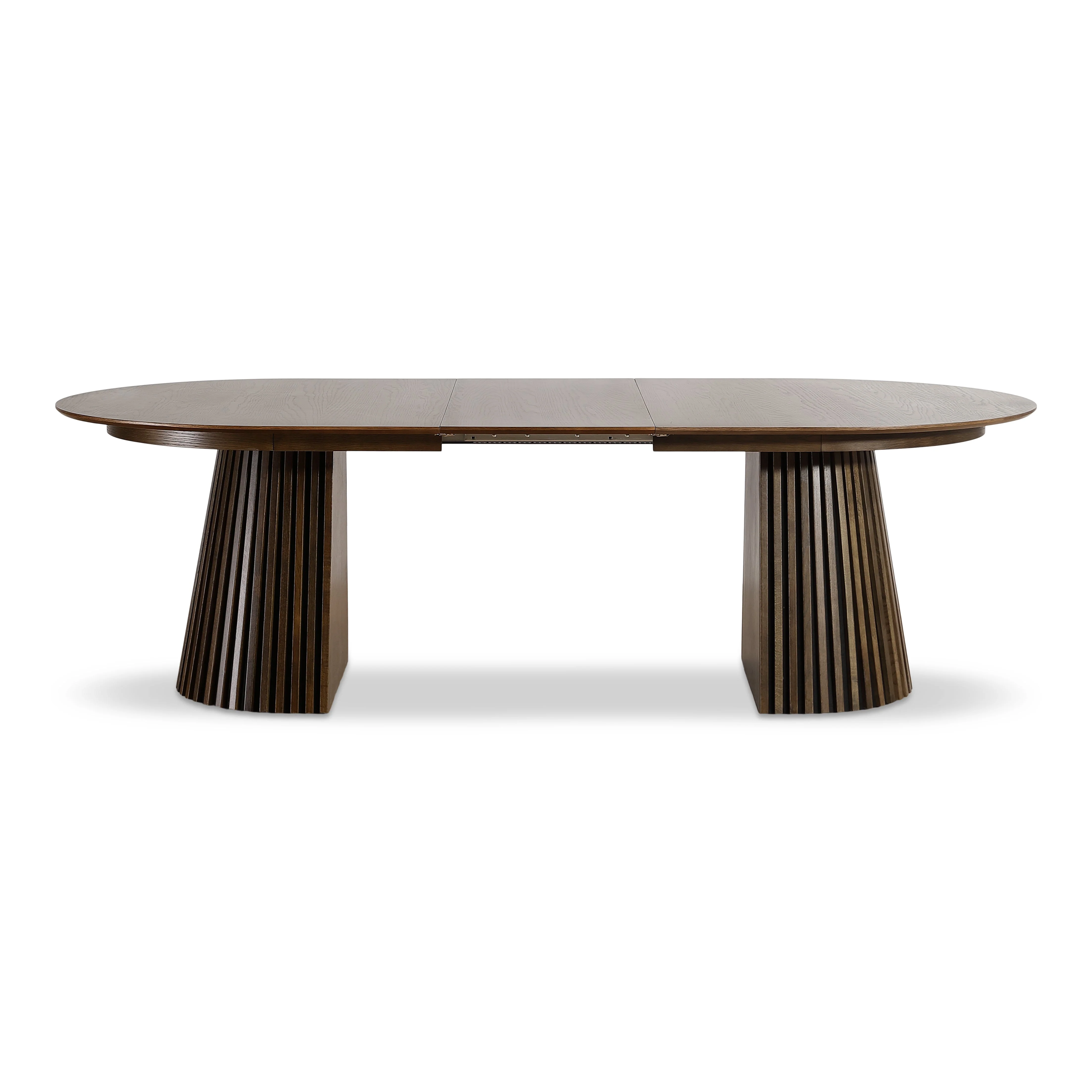 Lewis – Table à manger ovale à lattes en placage chêne fumé avec rallonge 200/250/300 cm – 2 rallonges incluses - Image 8