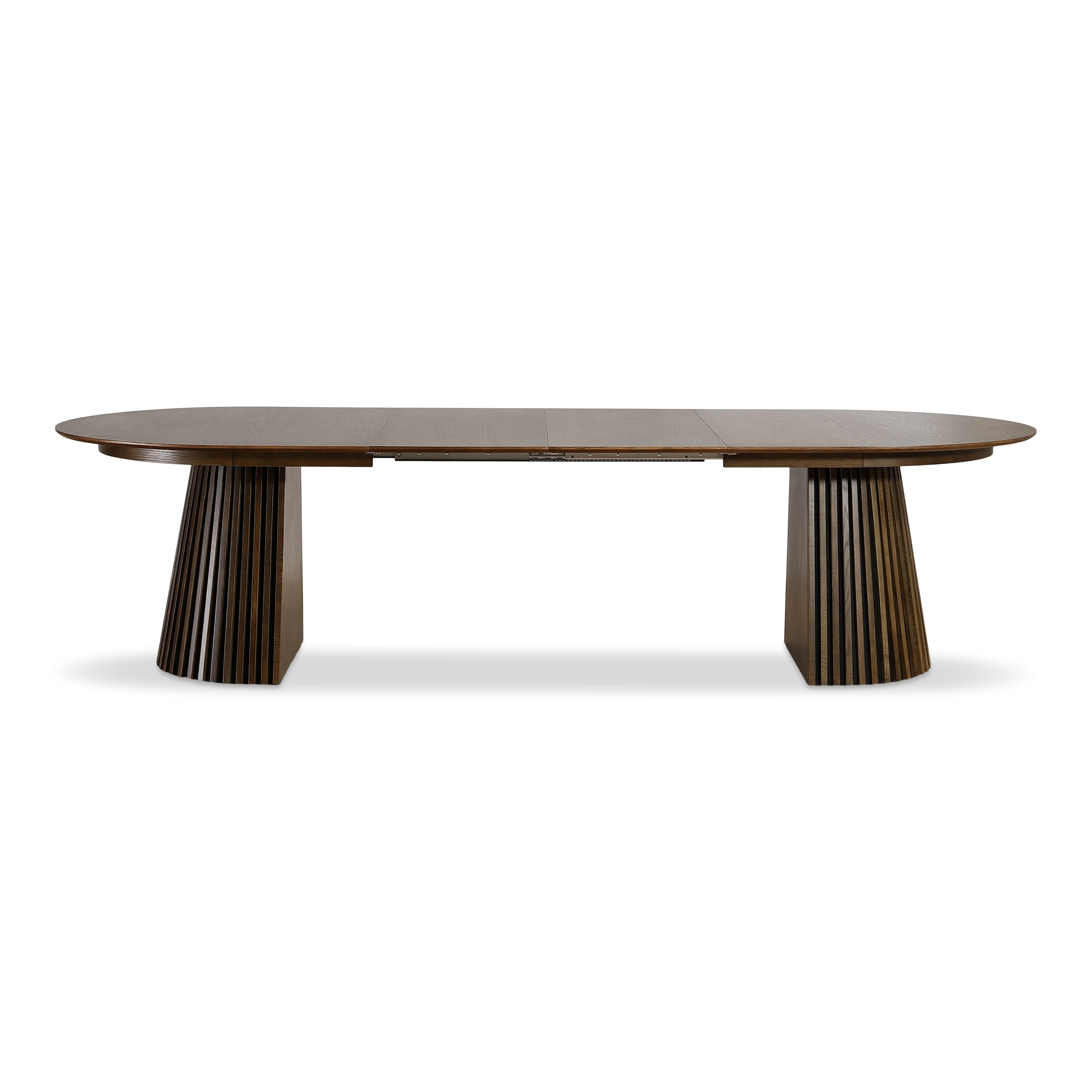 Lewis – Table à manger ovale à lattes en placage chêne fumé avec rallonge 200/250/300 cm – 2 rallonges incluses - Image 9