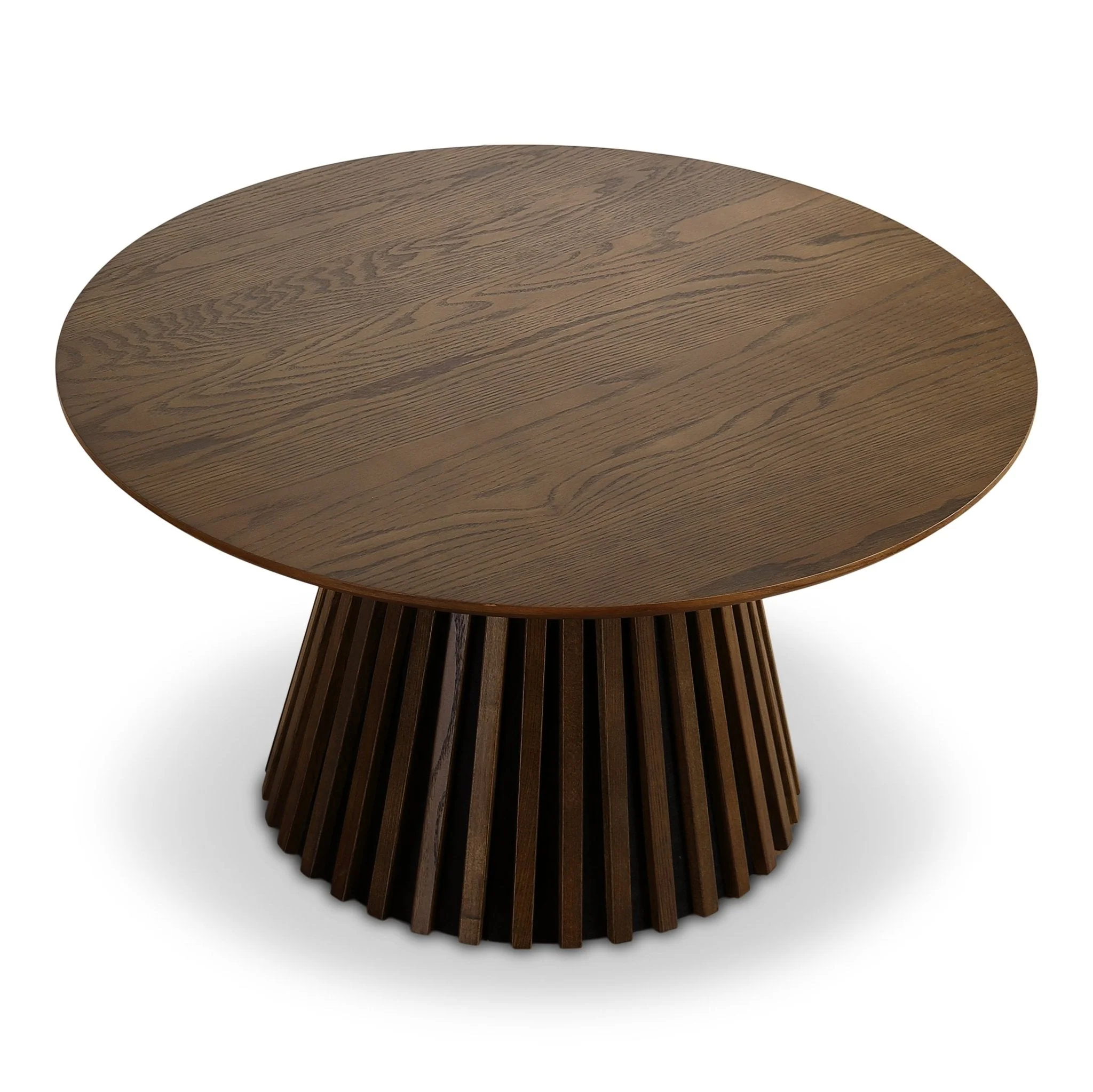 Lewis table basse à lattes Ø90 cm en placage chêne fumé - Image 4