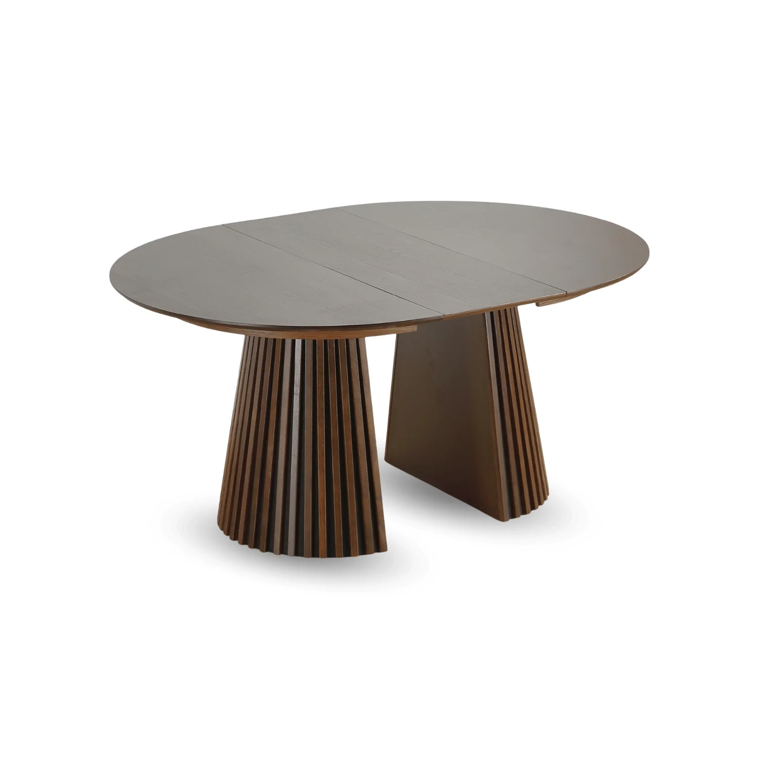 Lewis - Table de salle à manger ronde à lattes en placage chêne fumé avec rallonge 100/140/180 cm - 2x rallonges incluses - Image 4