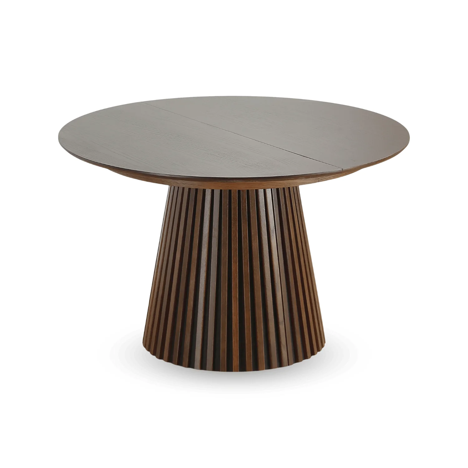 Lewis - Table de salle à manger ronde à lattes en placage chêne fumé avec rallonge 100/140/180 cm - 2x rallonges incluses - Image 6