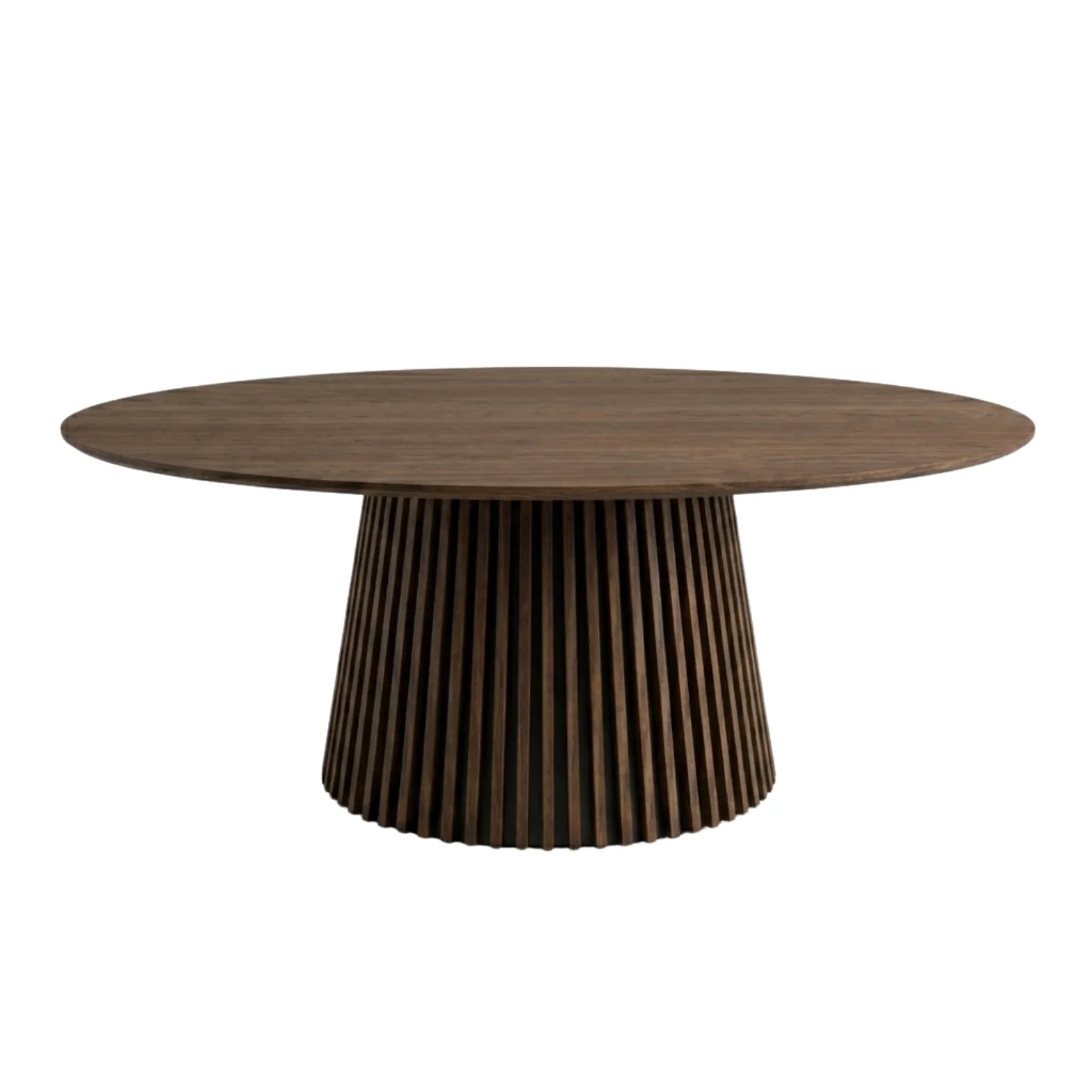 Lewis - Table de salle à manger ronde à lattes en placage chêne fumé sans rallonge Ø180 cm