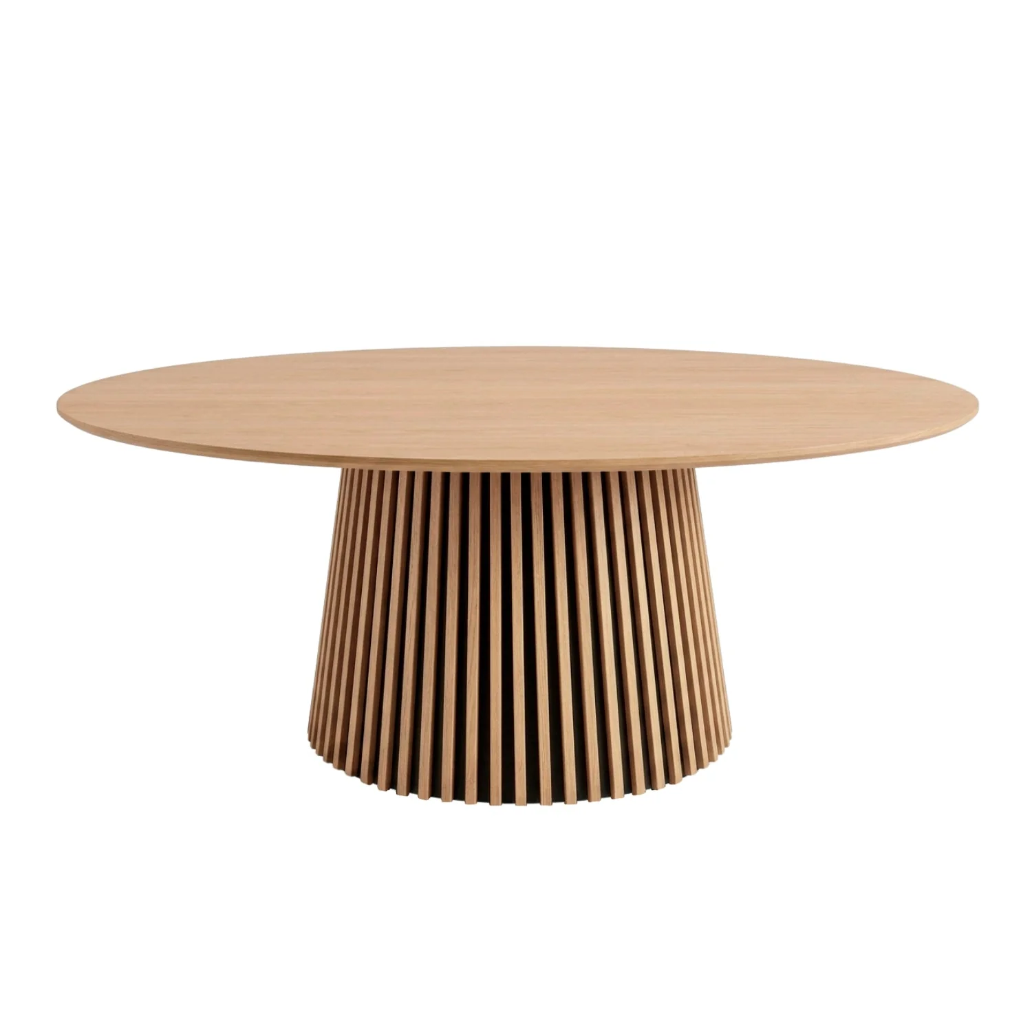 Lewis - Table de salle à manger ronde à lattes en placage chêne sans rallonge Ø180 cm