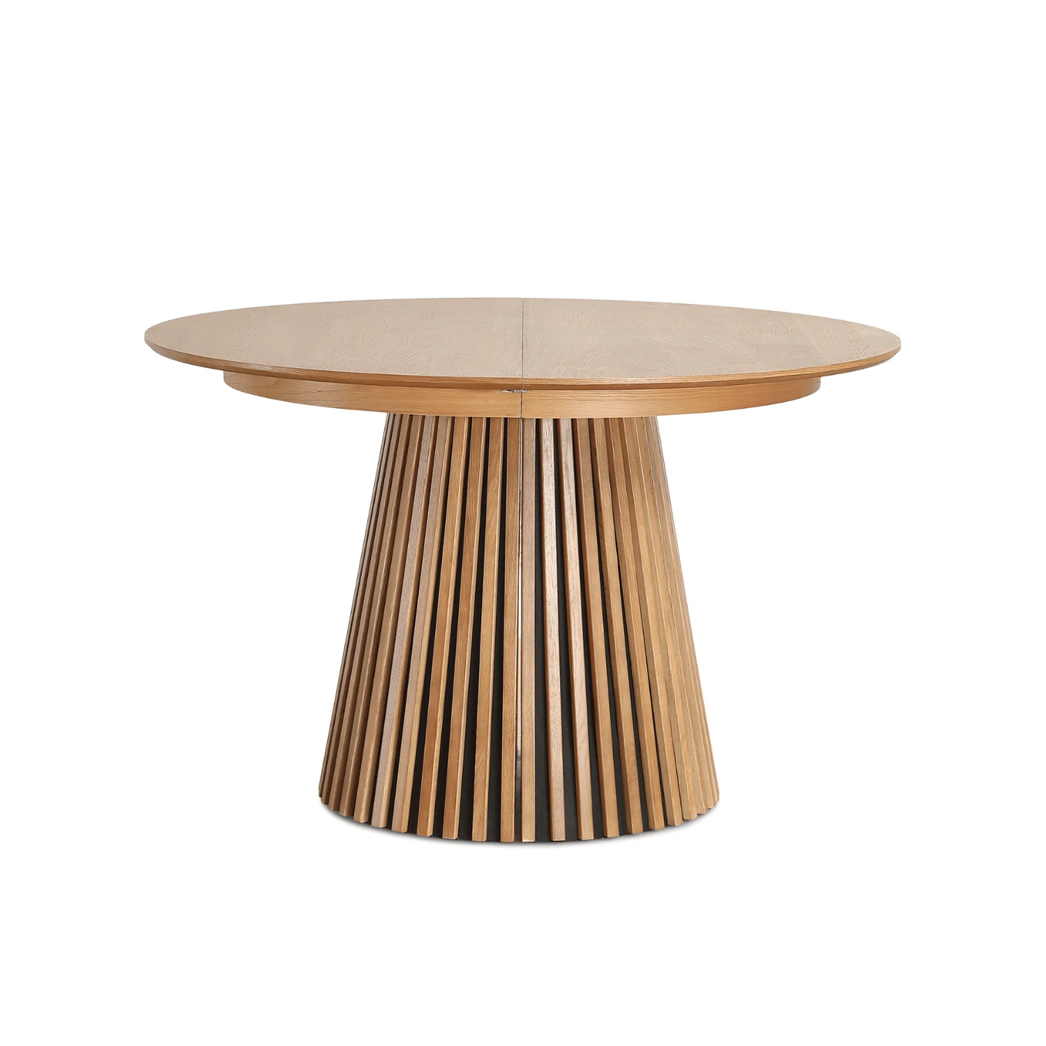 Lewis - Table de salle à manger ronde en placage chêne avec rallonge 100/140/180 cm - 2x rallonges incluses - Image 7