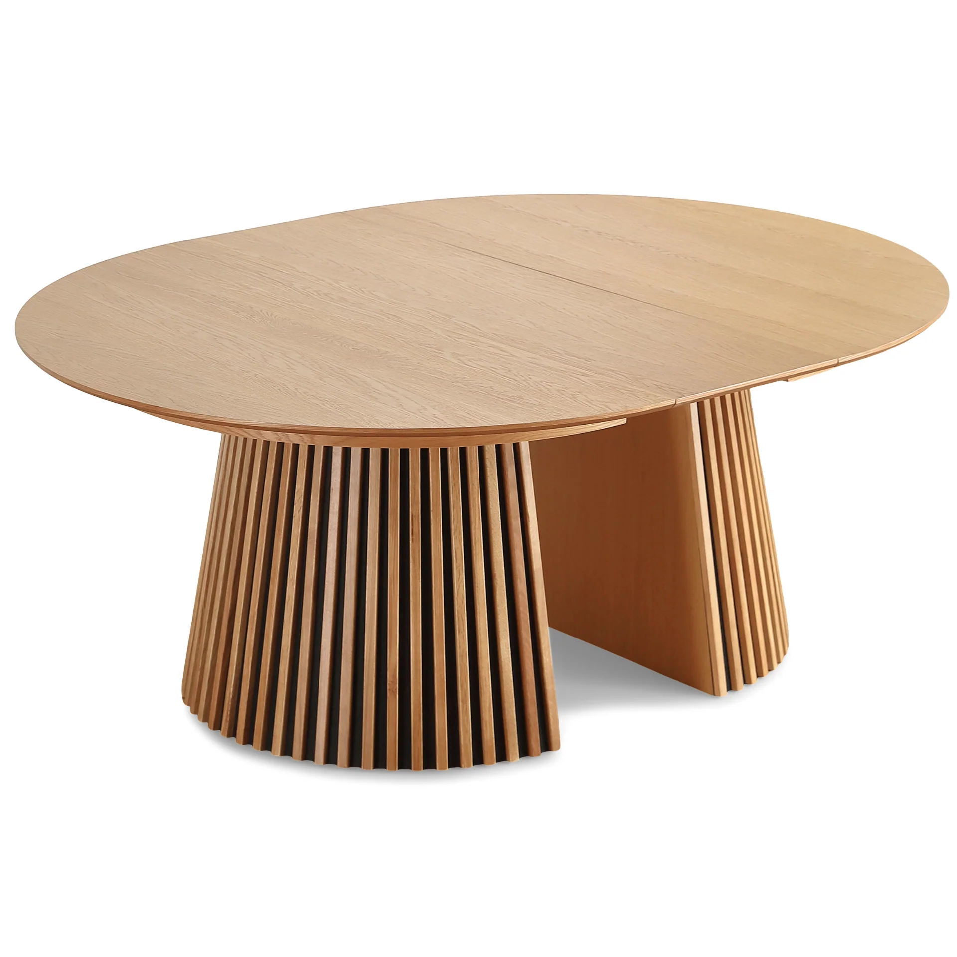 Lewis - Table ronde à lamelles en placage de chêne avec rallonge 150/190/230 cm - 2 rallonges incluses - Image 10