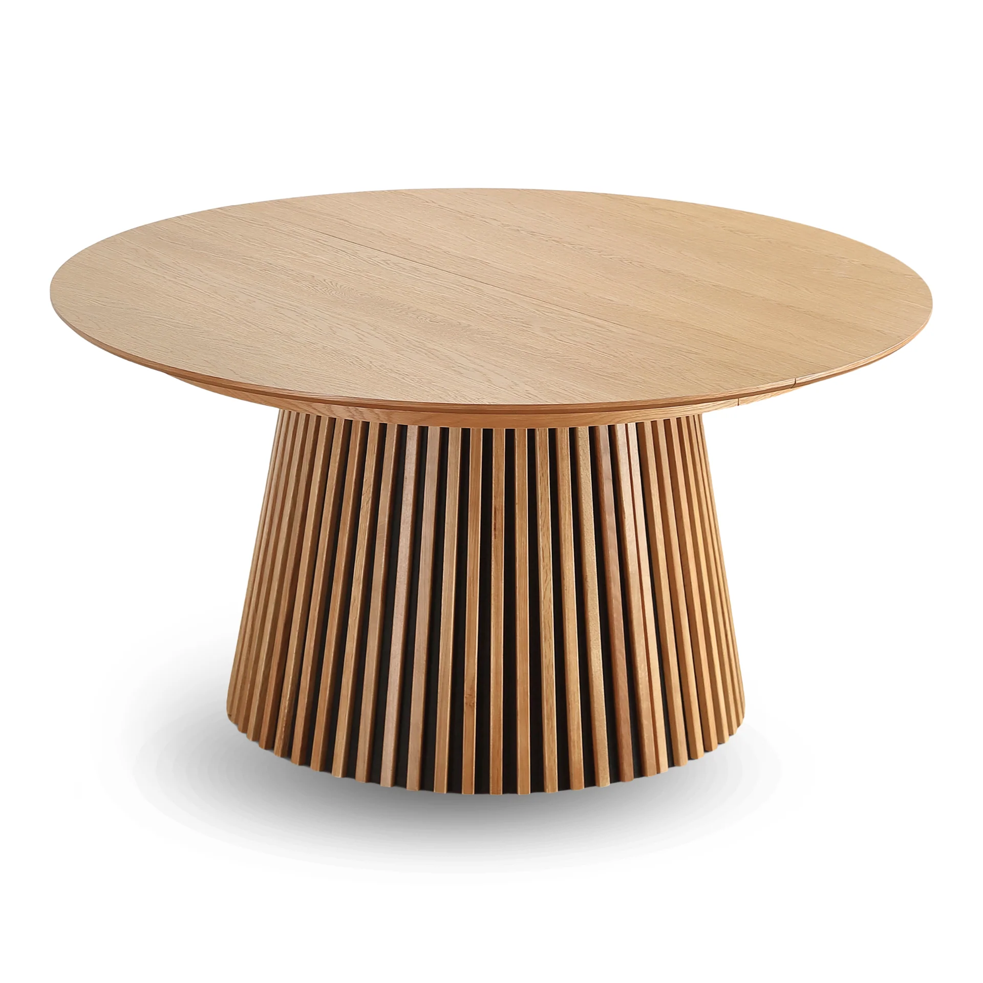 Lewis - Table ronde à lamelles en placage de chêne avec rallonge 150/190/230 cm - 2 rallonges incluses - Image 12