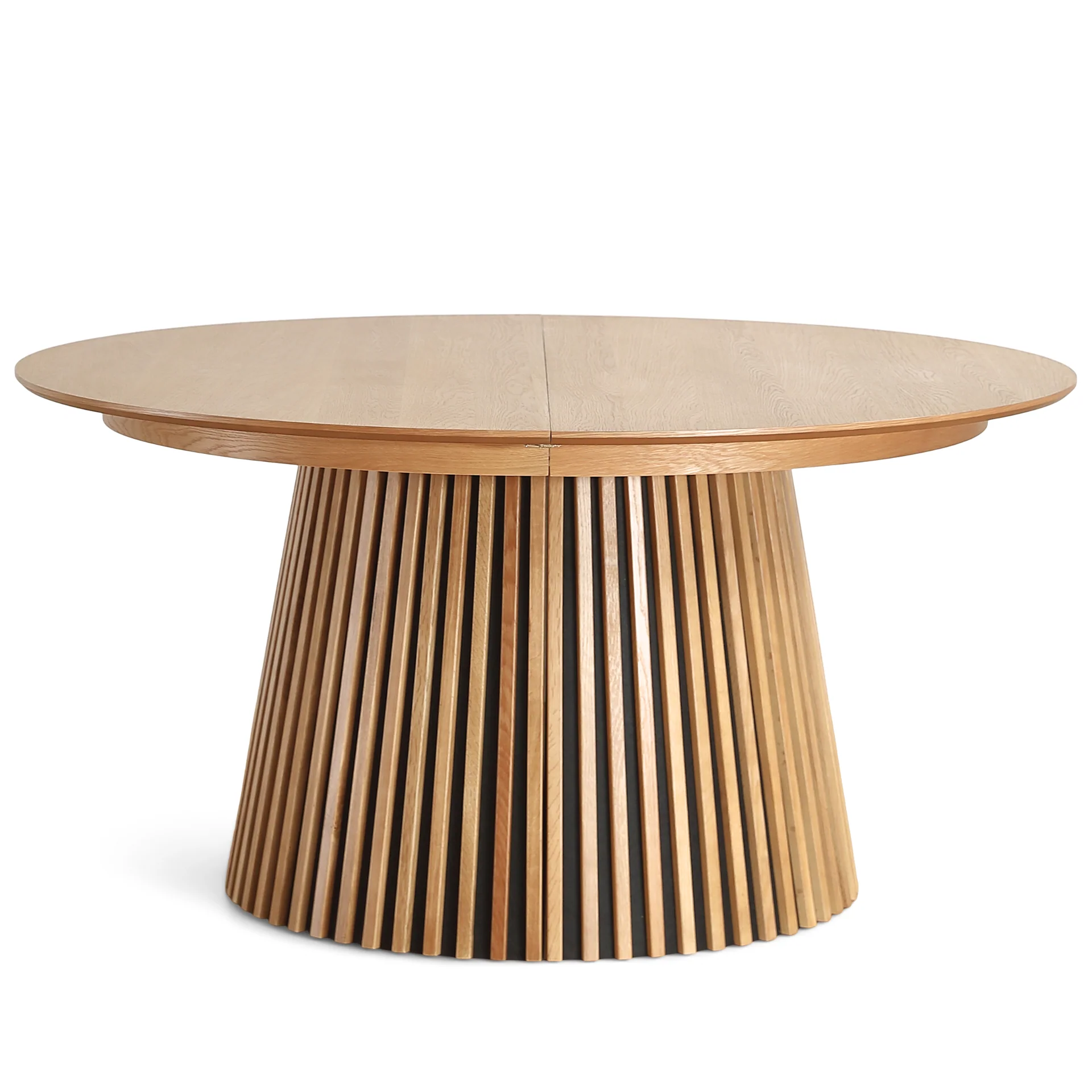 Lewis - Table ronde à lamelles en placage de chêne avec rallonge 150/190/230 cm - 2 rallonges incluses - Image 9