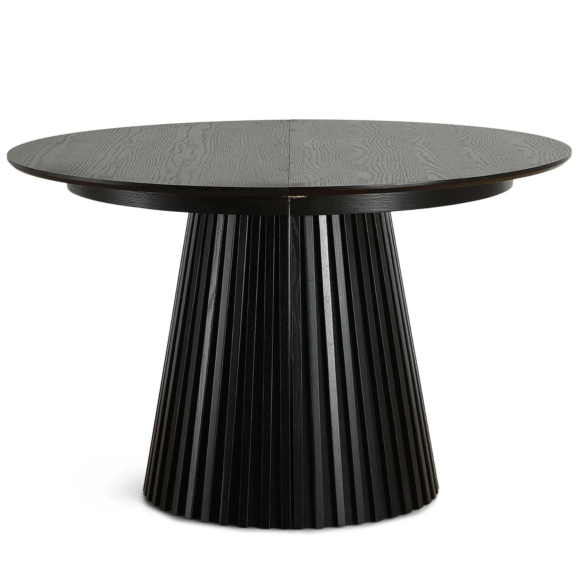Lewis - Table ronde à lamelles en placage de chêne noir avec rallonge 120/160/200 cm - 2 rallonges incluses - Image 4