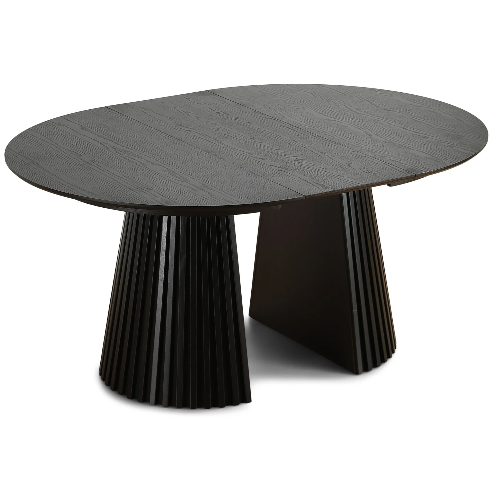 Lewis - Table ronde à lamelles en placage de chêne noir avec rallonge 120/160/200 cm - 2 rallonges incluses - Image 5