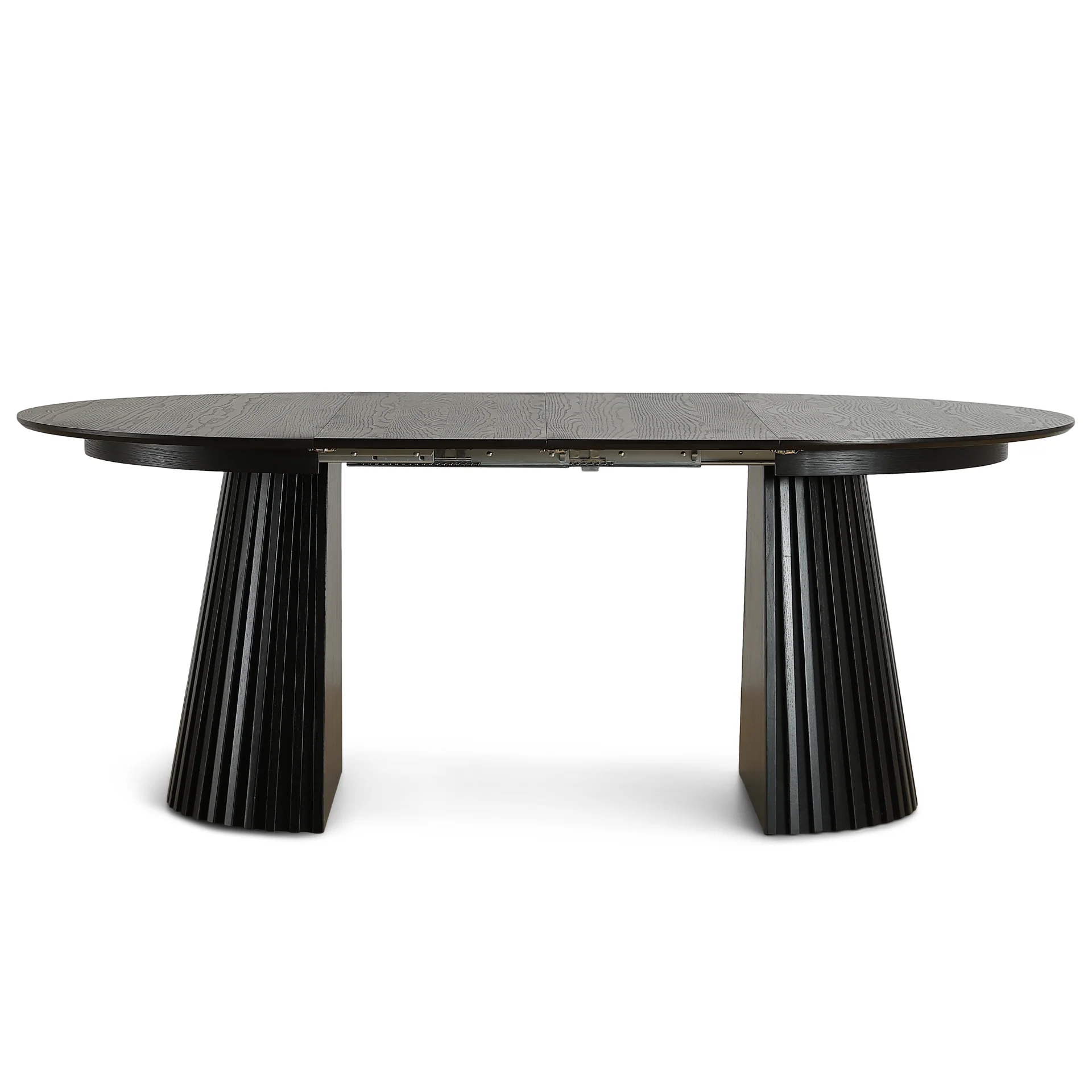 Lewis - Table ronde à lamelles en placage de chêne noir avec rallonge 120/160/200 cm - 2 rallonges incluses - Image 6