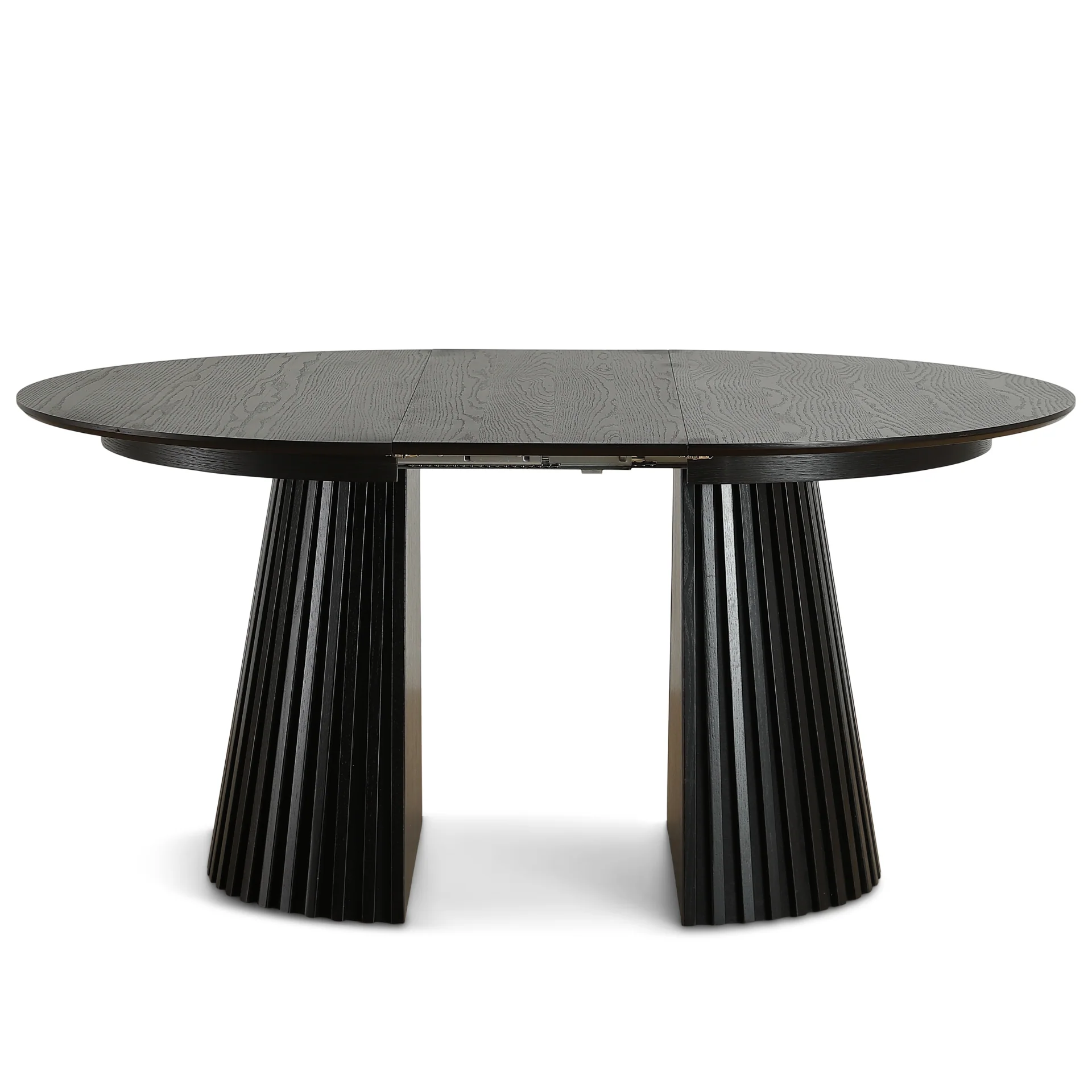 Lewis - Table ronde à lamelles en placage de chêne noir avec rallonge 120/160/200 cm - 2 rallonges incluses - Image 7