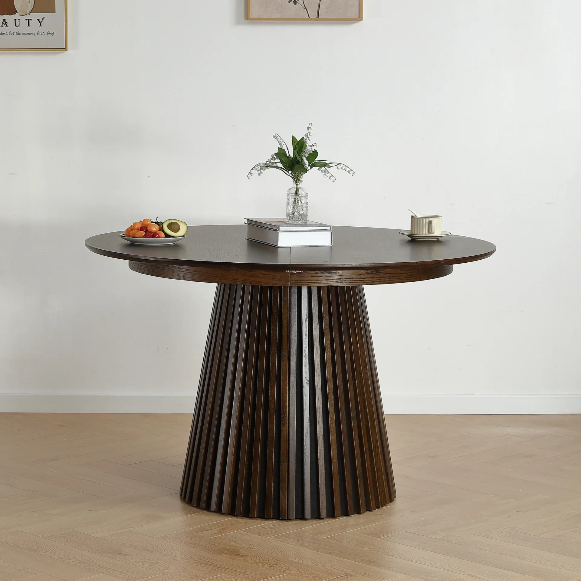 Lewis - Table ronde en chêne fumé avec rallonge 120/160/200 cm - 2 rallonges incluses - Image 4