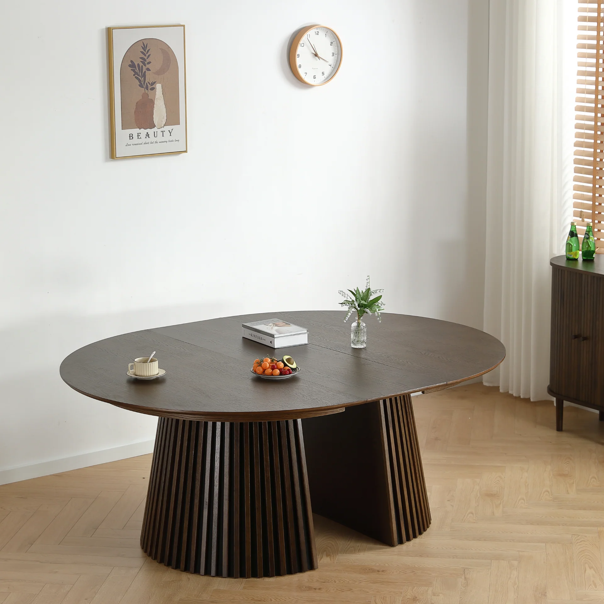 Lewis - Table ronde en chêne fumé avec rallonge 150/190/230 cm - 2 rallonges incluses - Image 3