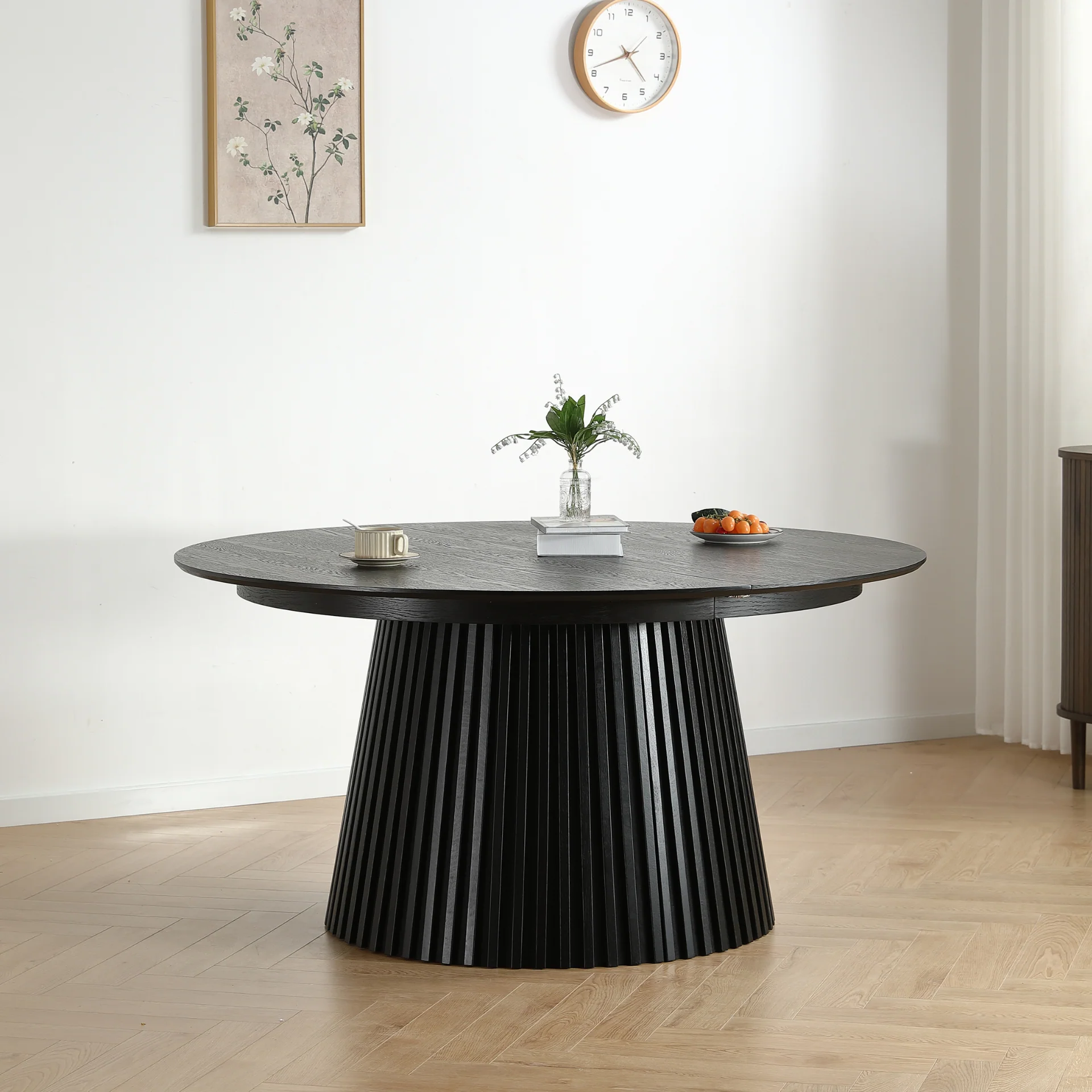 Lewis - Table ronde en noyer noir avec rallonge 150/190/230 cm - 2 rallonges incluses - Image 3