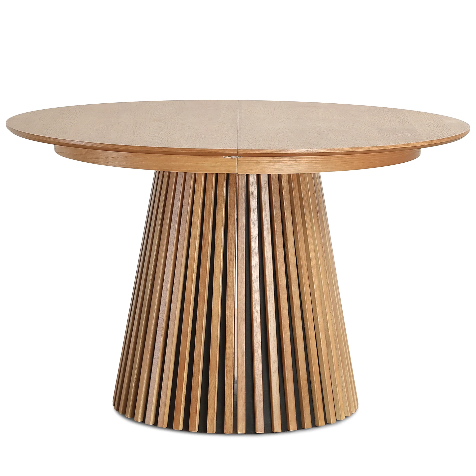 Lewis - Table ronde en placage de chêne avec rallonge 120/160/200 cm - 2 rallonges incluses - Image 10