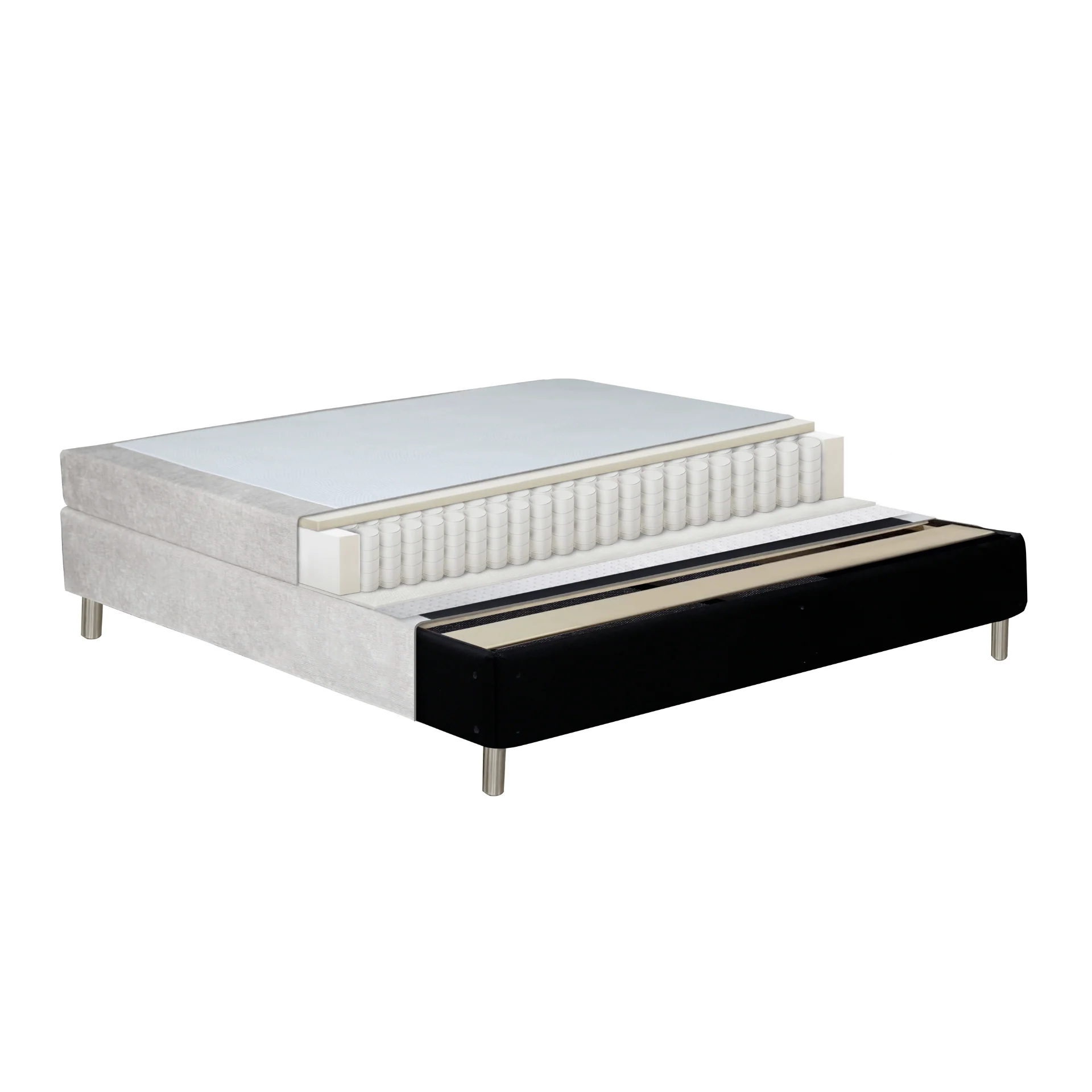 Lit boxspring beige 180x200 cm avec surmatelas en mousse PU 4 cm, pieds chromés inclus - Image 7