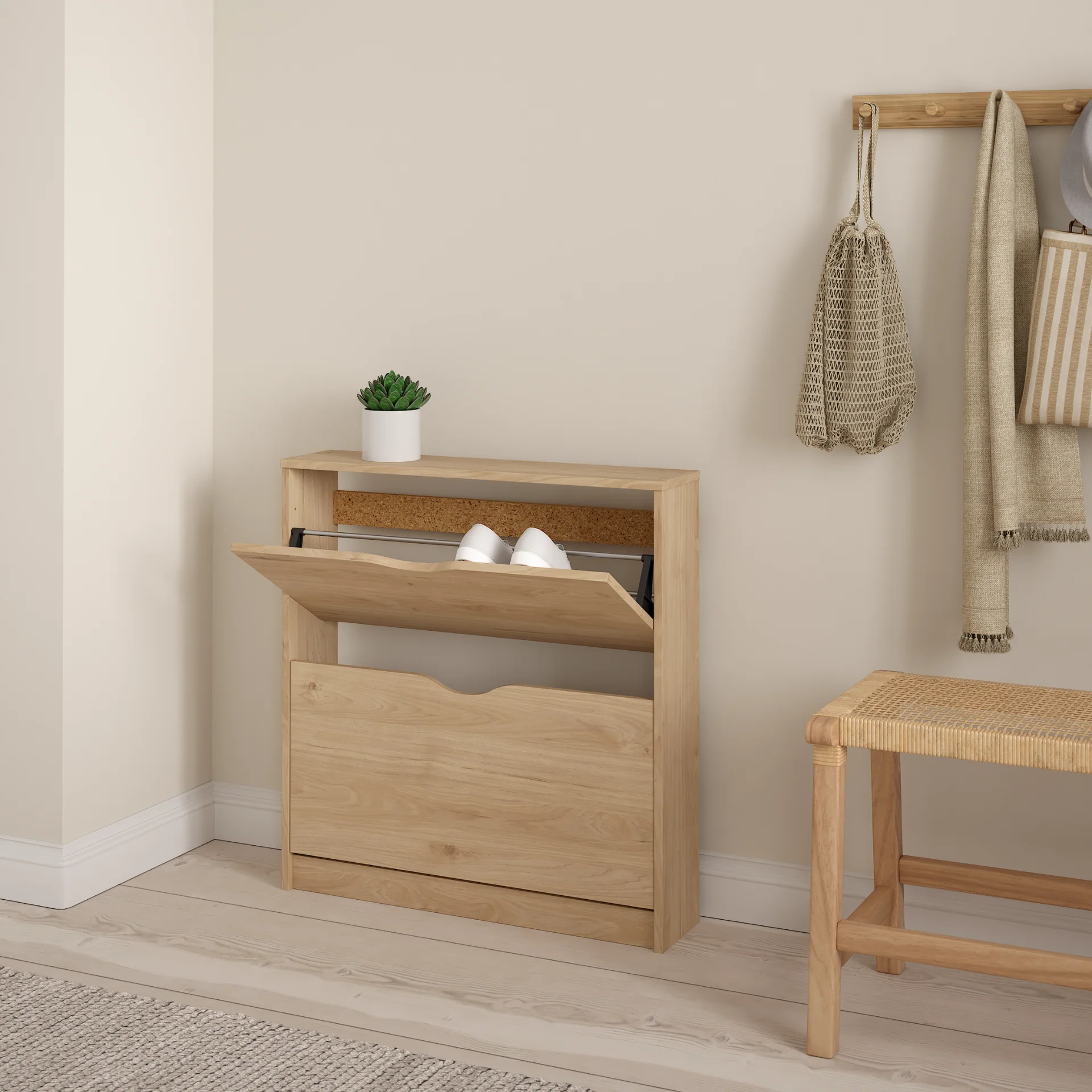 Livo meuble à chaussures avec 2 portes en aspect chêne - Image 3