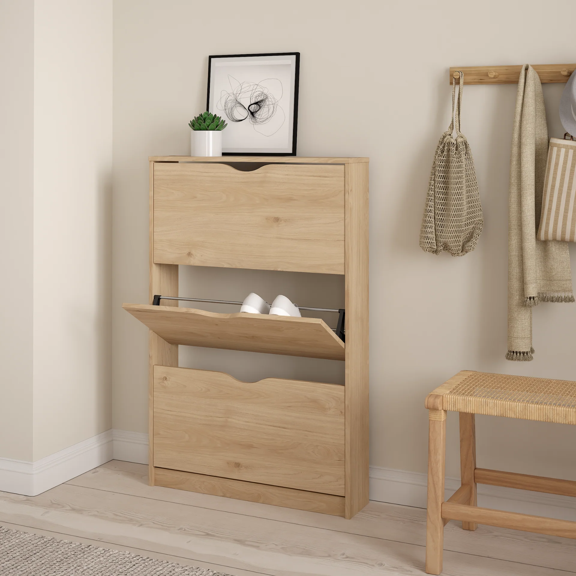 Livo meuble à chaussures avec 3 portes en aspect chêne - Image 3