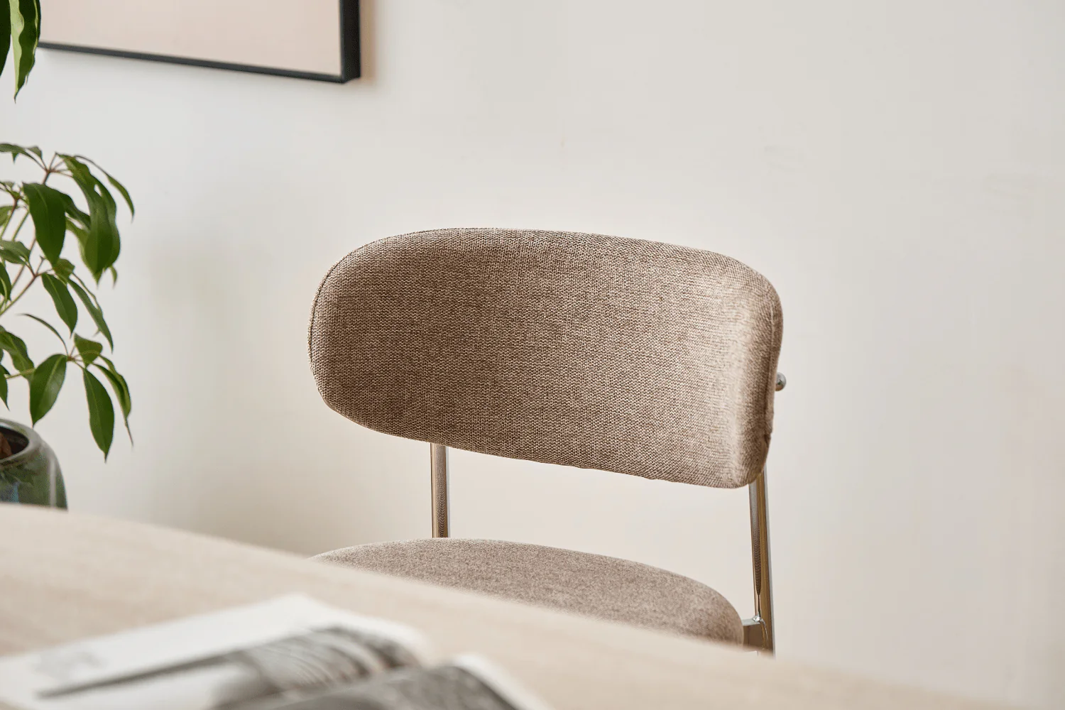 Lucinda chaise de table de salle à manger en chrome avec textile sable - Image 7