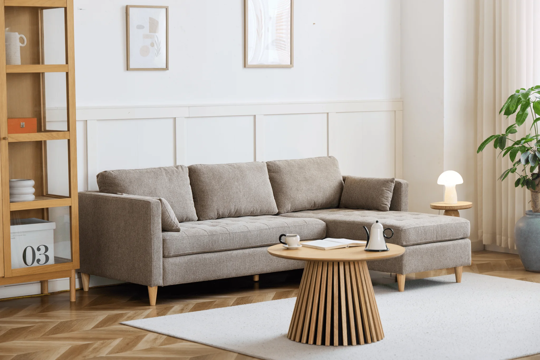 Lulu - Canapé chaise longue réversible droite et gauche en sable - L : 215 x P : 82 x H : 78 cm - Image 8