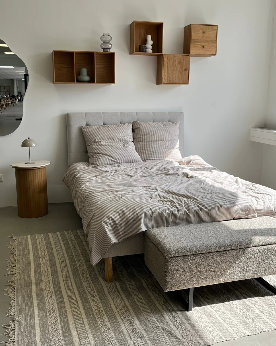 Malika Banc avec rangement en bouclé beige 95x35x42 cm - Image 2
