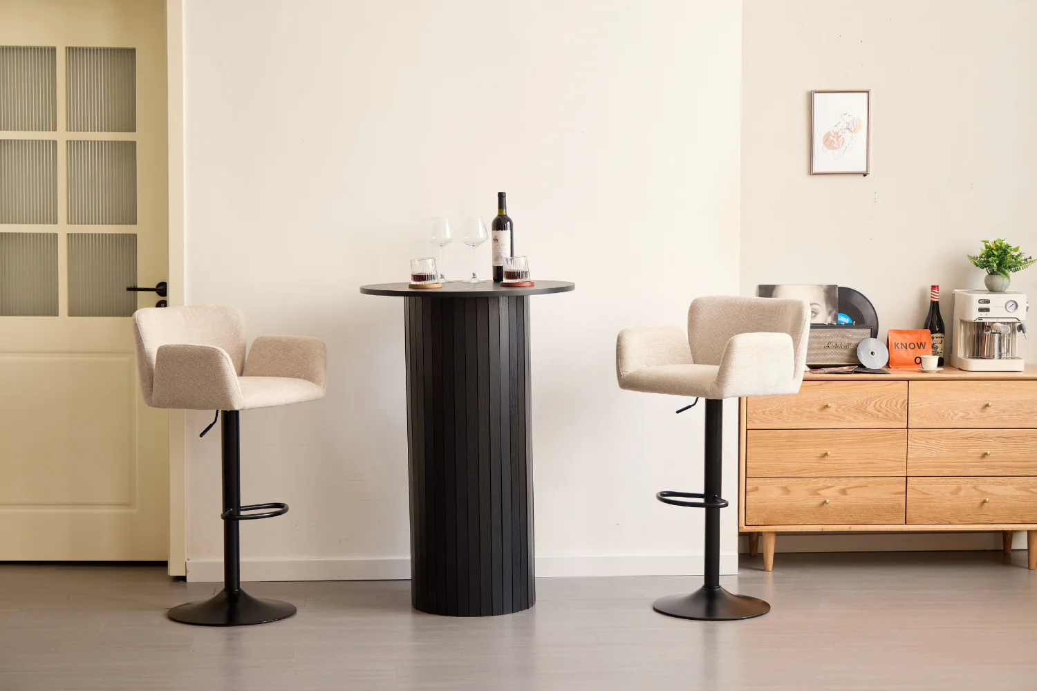 Tabouret de bar Melody - textile beige avec hauteur réglable et fonction pivotante - Image 2