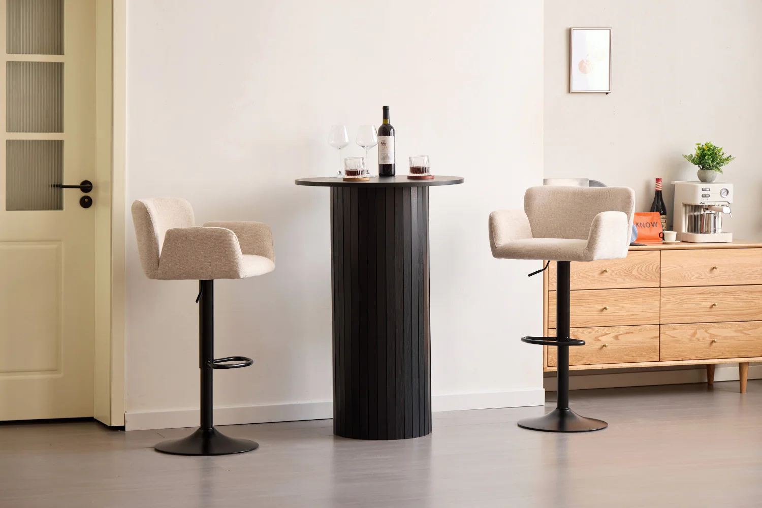 Tabouret de bar Melody - textile beige avec hauteur réglable et fonction pivotante - Image 3