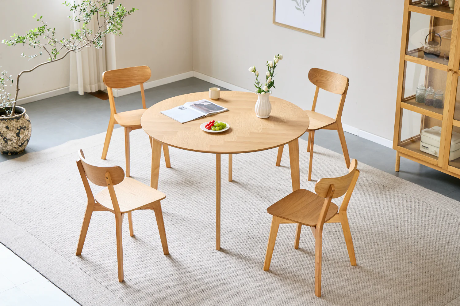 Miles - Table de salle à manger ronde Ø120 cm en placage de chêne huilé avec motif à chevrons - Image 12