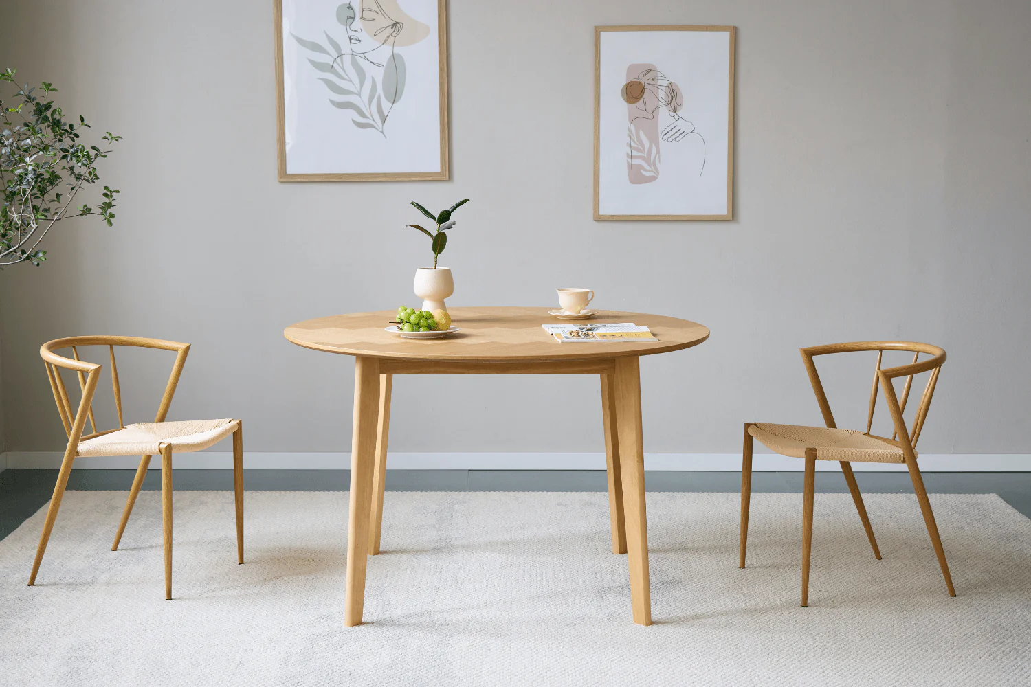 Miles - Table de salle à manger ronde Ø120 cm en placage de chêne huilé avec motif à chevrons - Image 3
