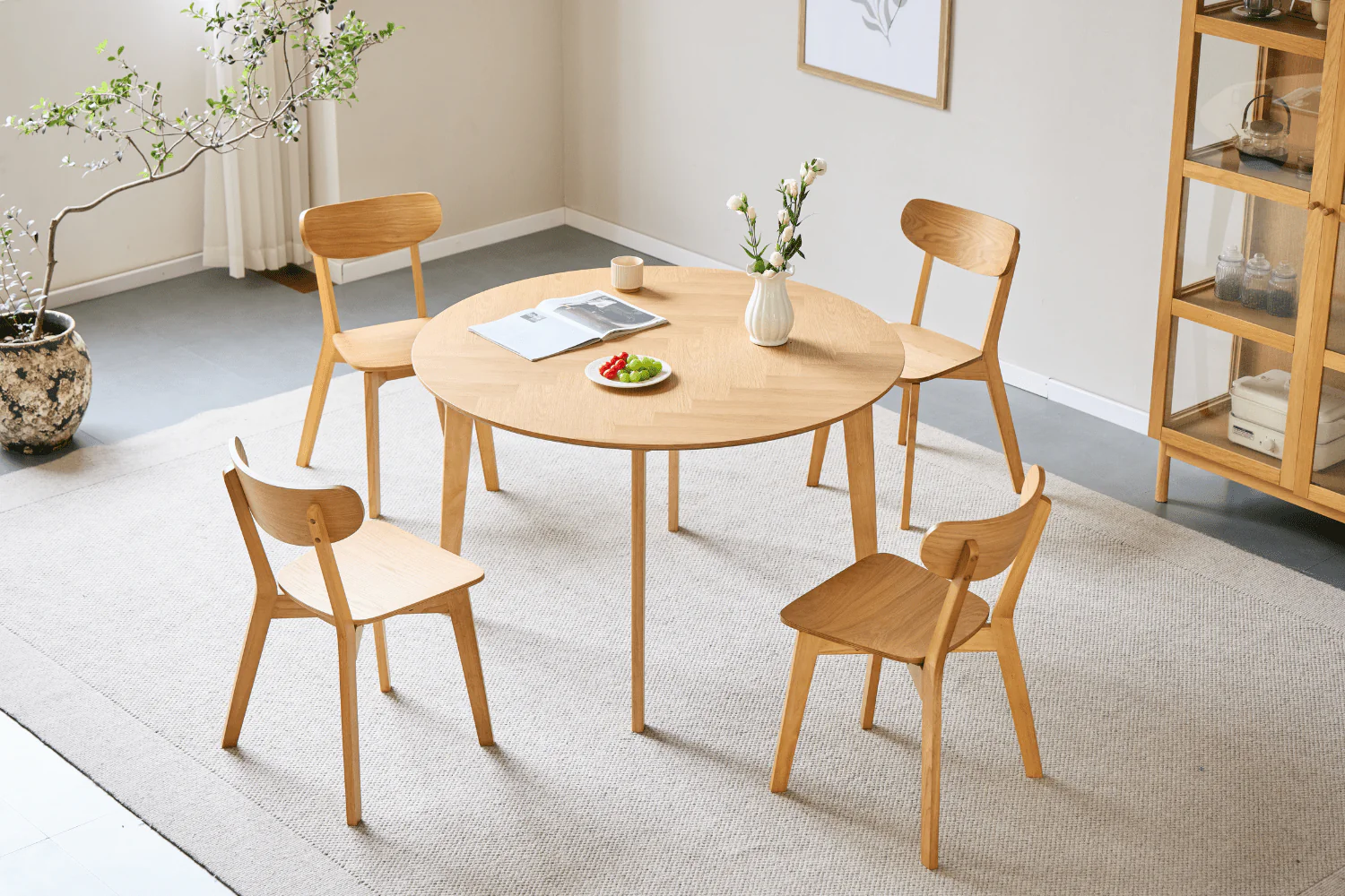 Miles - Table de salle à manger ronde Ø120 cm en placage de chêne huilé avec motif à chevrons - Image 7