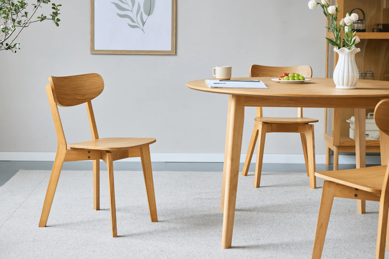 Miles - Table de salle à manger ronde Ø120 cm en placage de chêne huilé avec motif à chevrons - Image 8