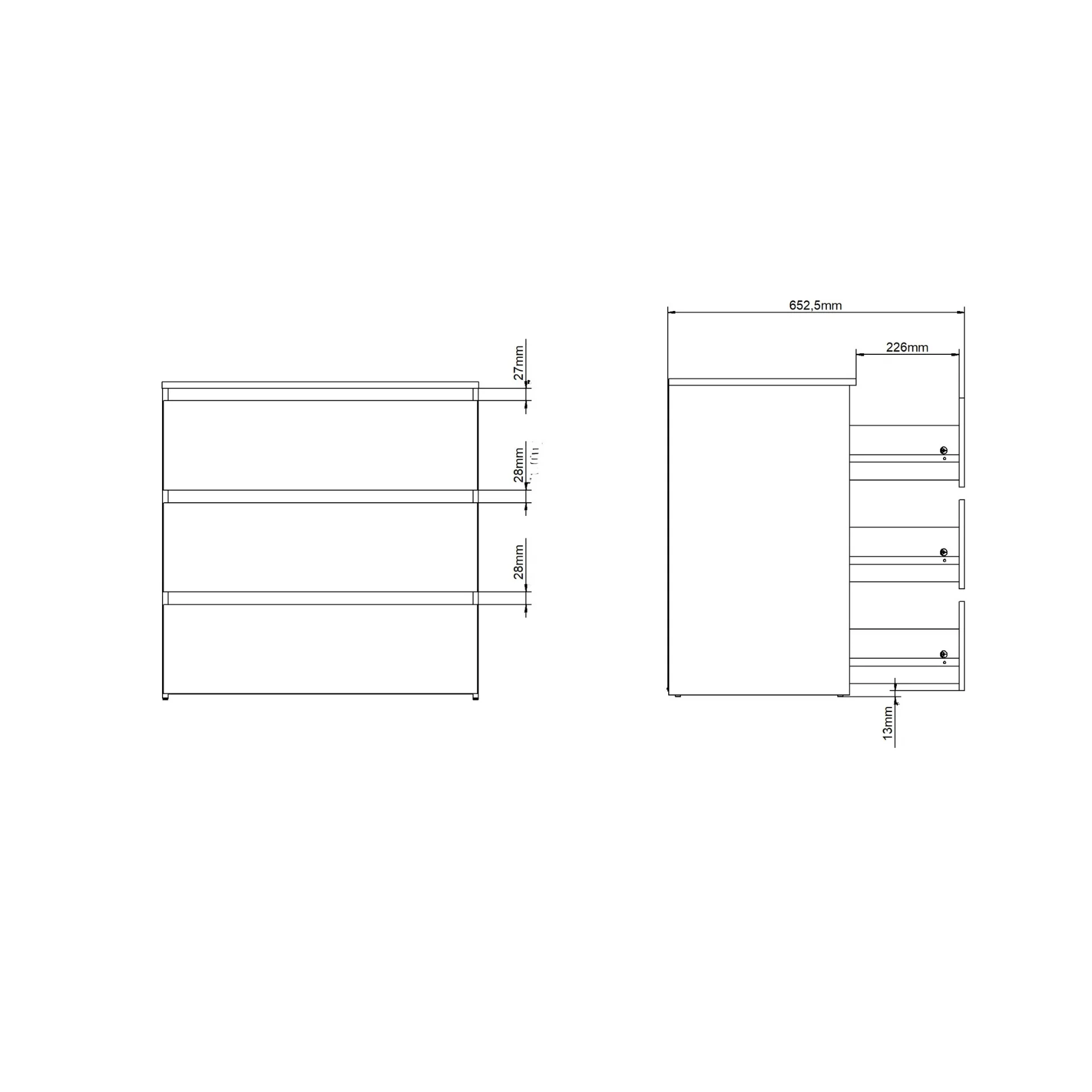 Maise commode 70x70x41 cm avec 3 tiroirs en blanc - Image 9