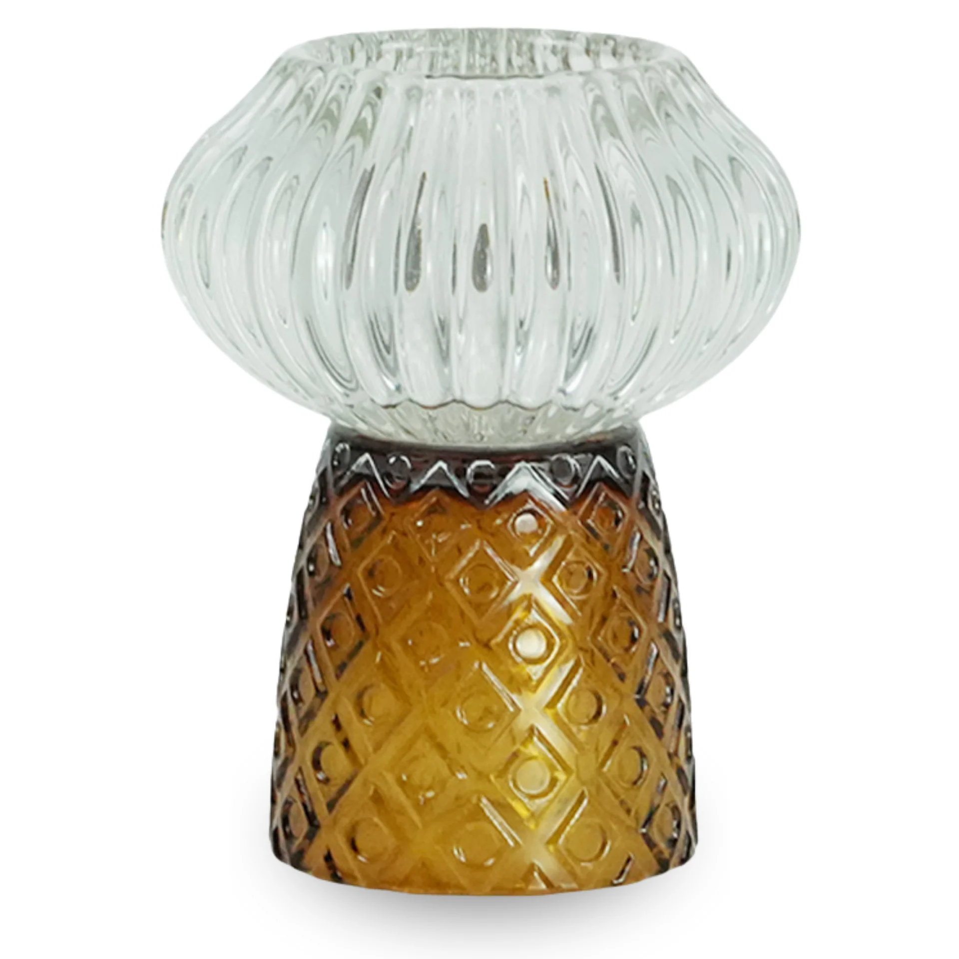 Nori porte-bougie en verre amber/gris 13,5 cm