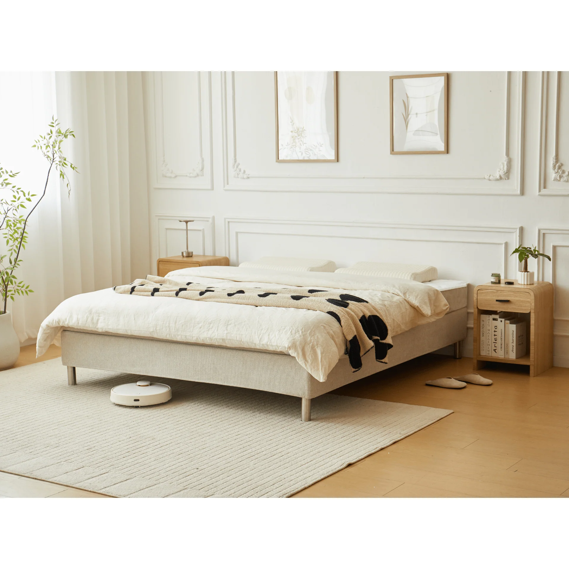 Premium lit boxspring beige 180x200 cm avec surmatelas en mousse à mémoire de forme 7 cm, pieds chromés inclus - Image 6