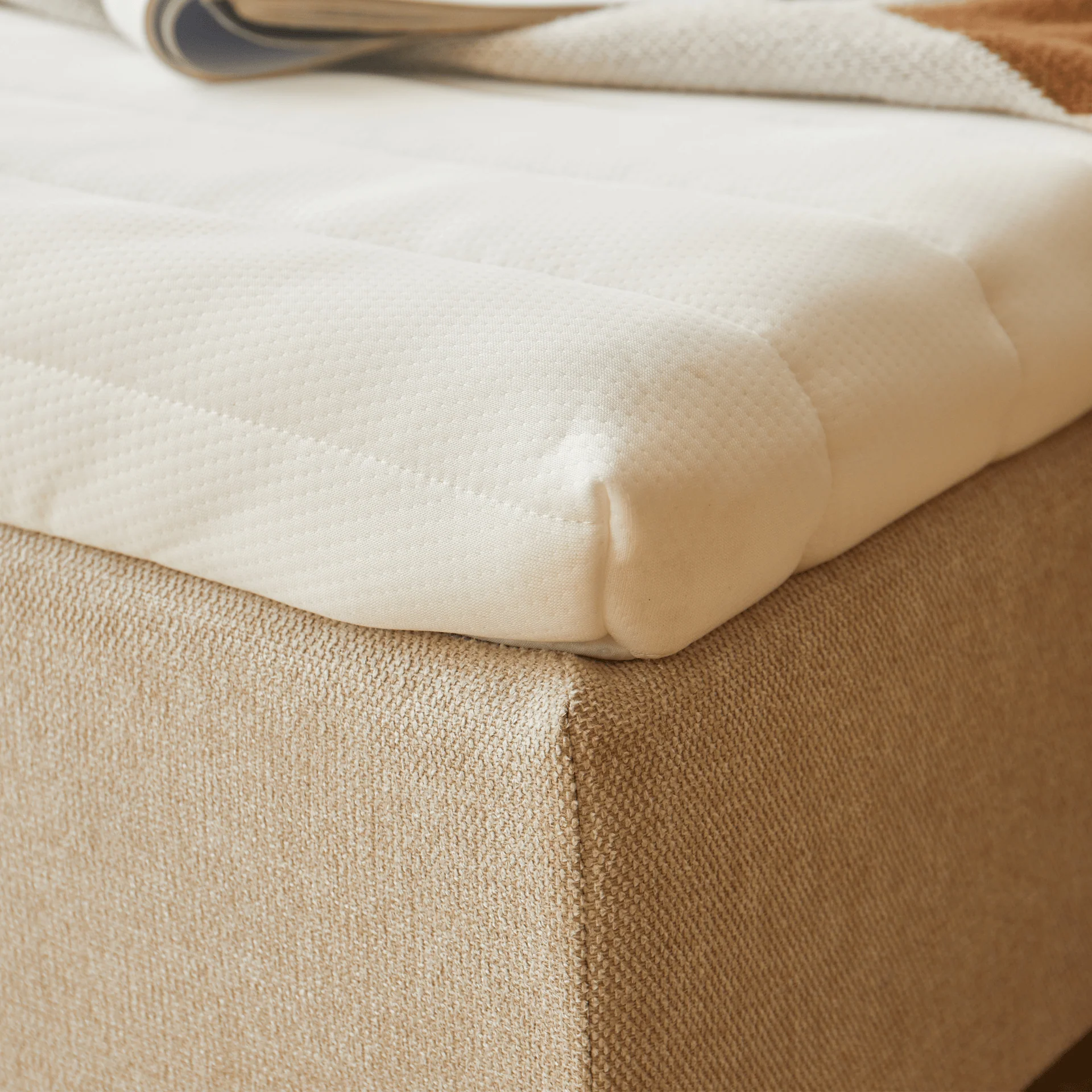 Premium sommier tapissier beige 140x200 cm avec surmatelas en mousse à mémoire de forme 7 cm, pieds exclus - Image 5