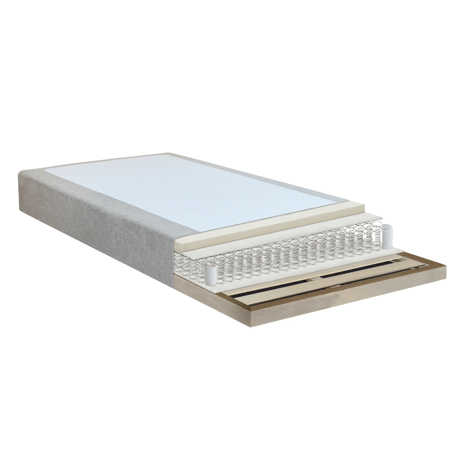Premium sommier tapissier beige 140x200 cm avec surmatelas en mousse à mémoire de forme 7 cm, pieds exclus - Image 6