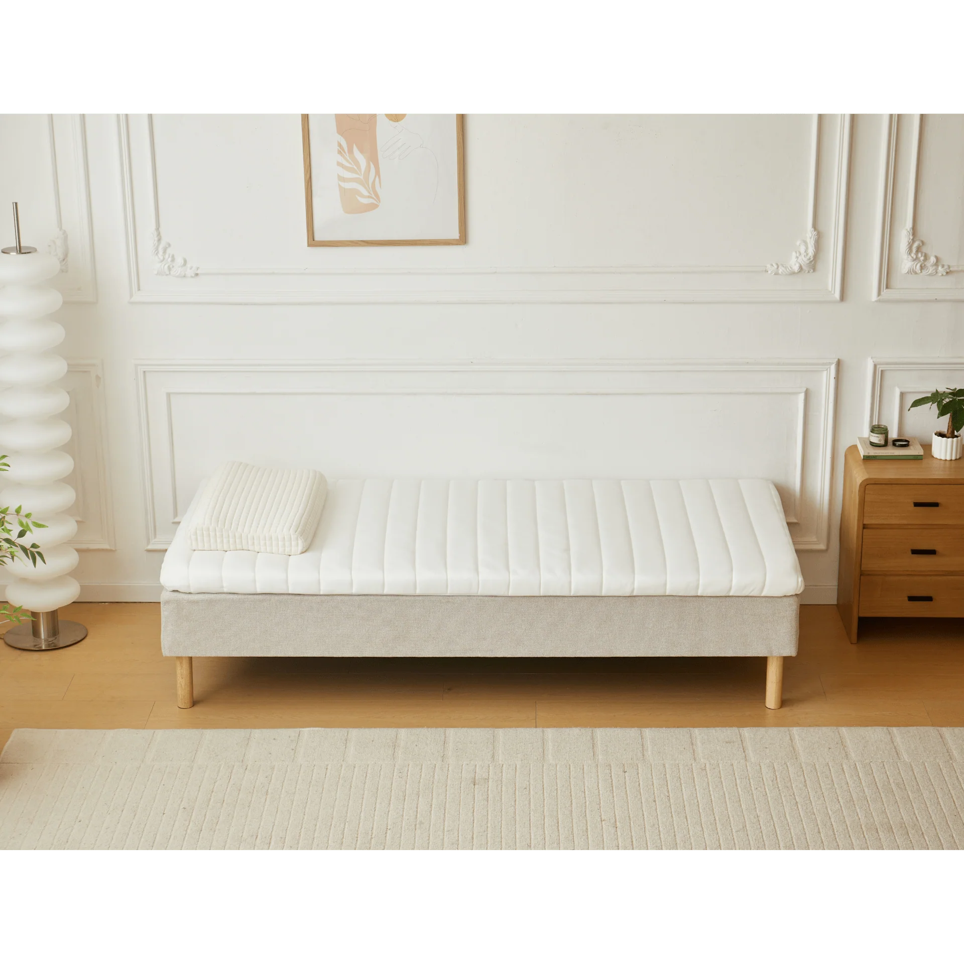 Premium sommier tapissier beige 90x200 cm avec surmatelas en mousse à mémoire de forme 7 cm, pieds exclus - Image 3