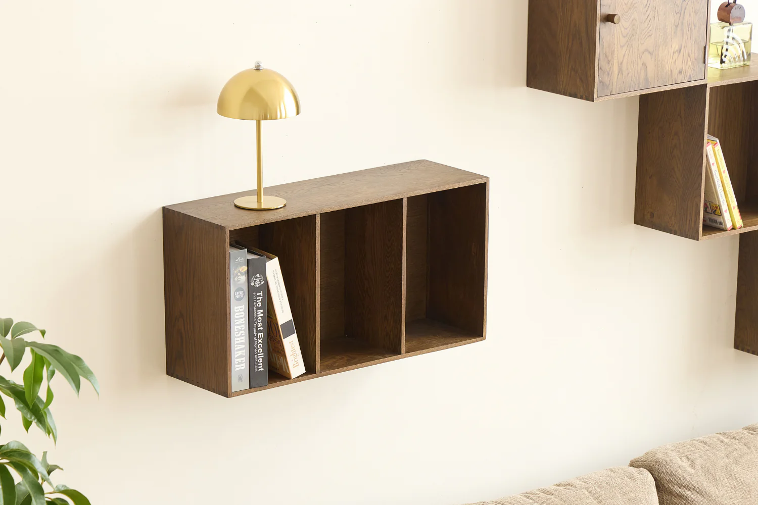 Rumi Etagère murale à trois compartiments 33x20x66 cm chêne fumé incl. supports muraux - Image 4