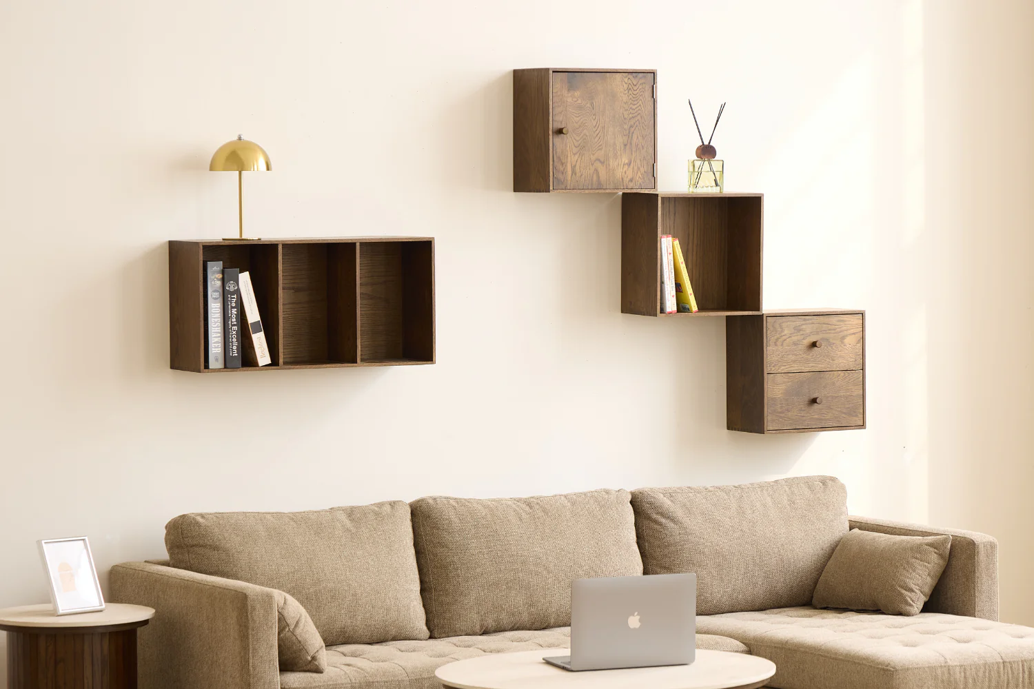 Rumi Etagère murale avec tiroirs 33x20x33 cm chêne fumé incl. supports muraux - Image 4