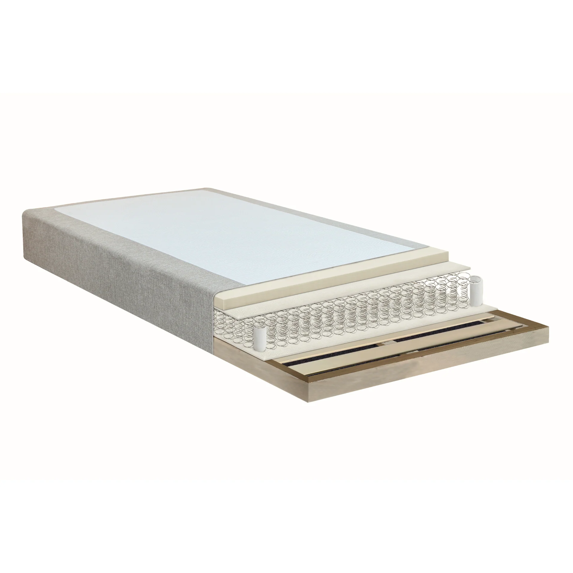 Sommier tapissier beige 140x200 cm avec surmatelas en mousse PU 4 cm, pieds exclus - Image 4
